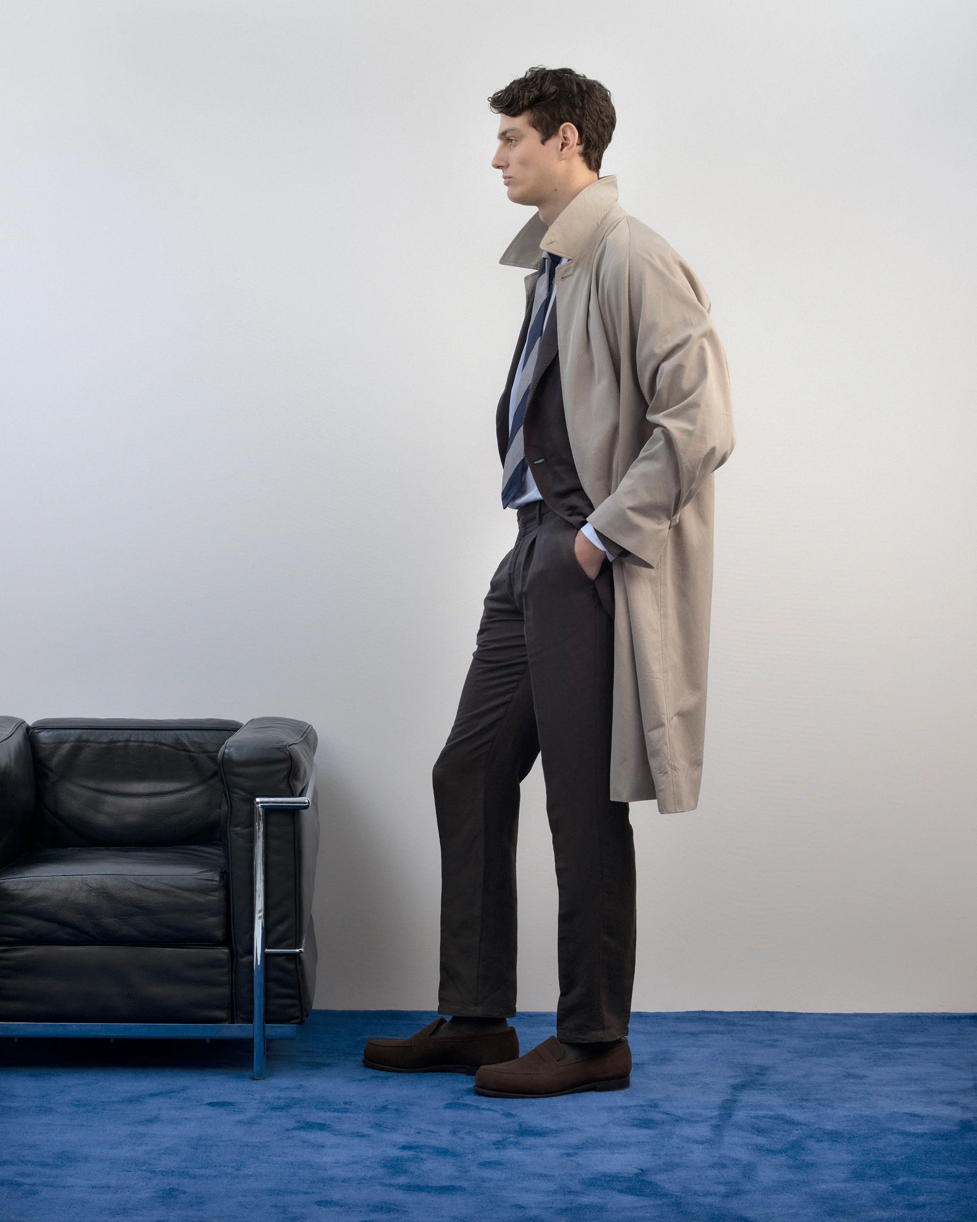 Boglioli Brushed Cotton Linen Suit Trousers: Brown - Image 2