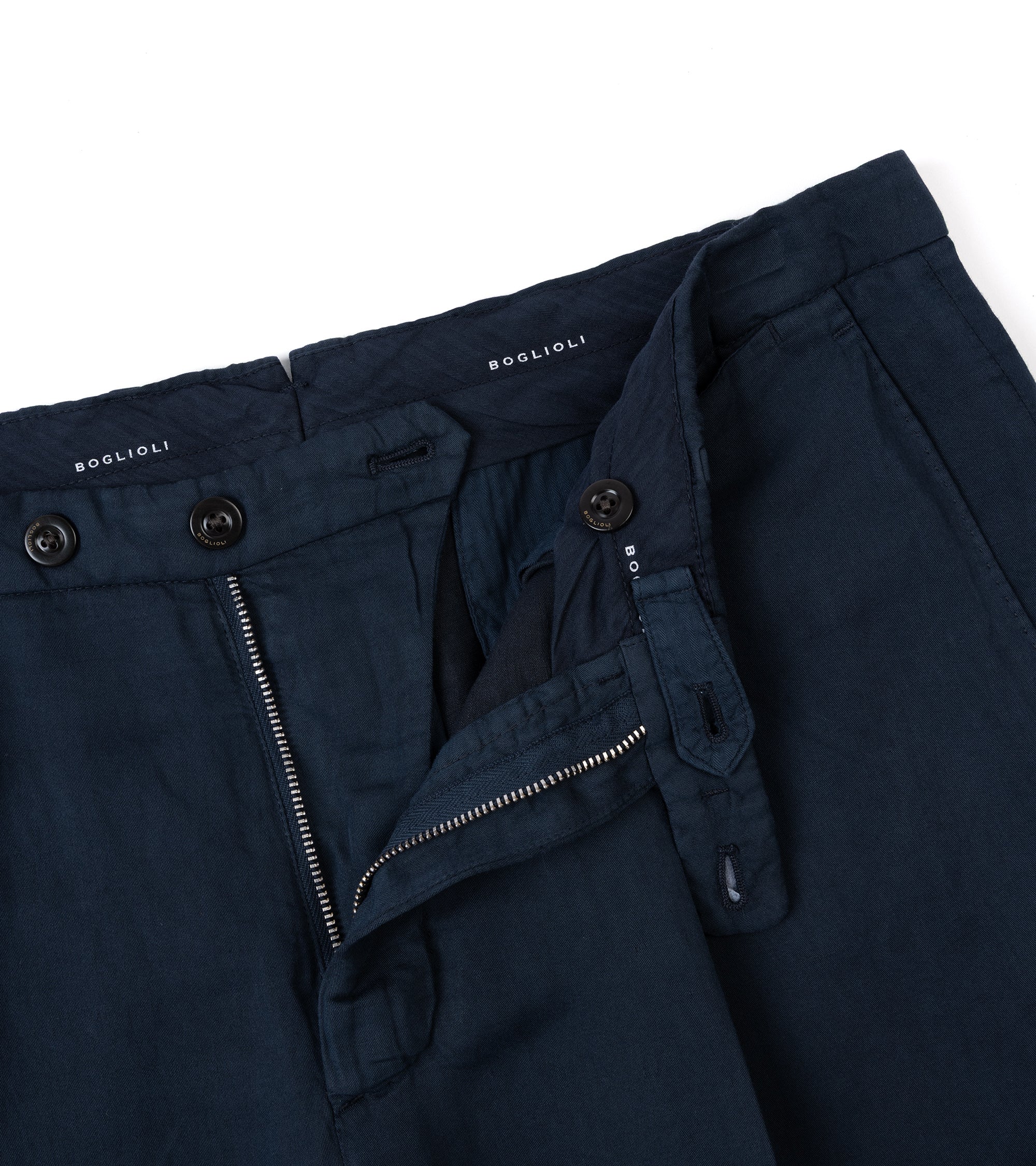 Boglioli Brushed Cotton Linen Suit Trousers: Navy - Image 2