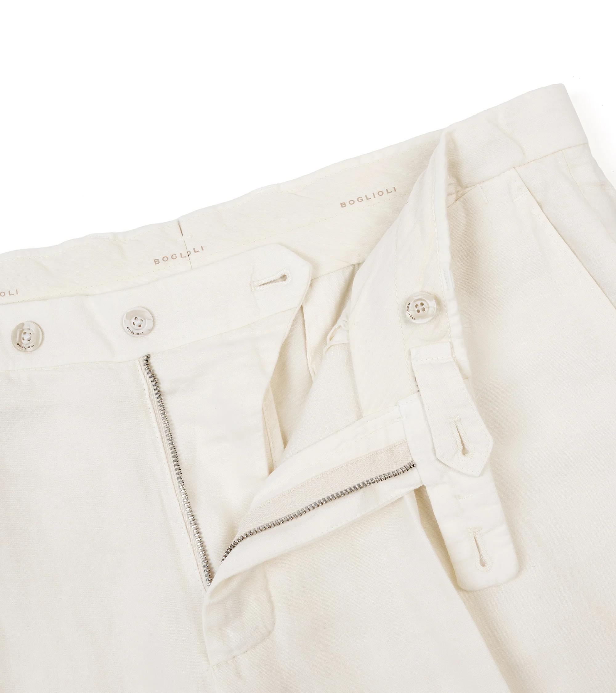 Boglioli Brushed Cotton Linen Suit Trousers: White - Image 2
