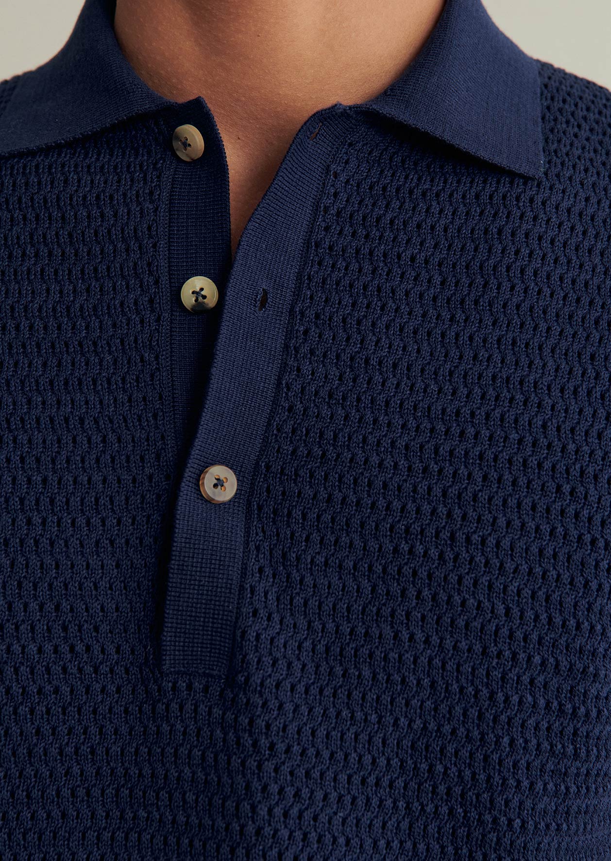 De Bonne Facture Cotton Honeycomb Knitted Polo Shirt: Navy - Image 7