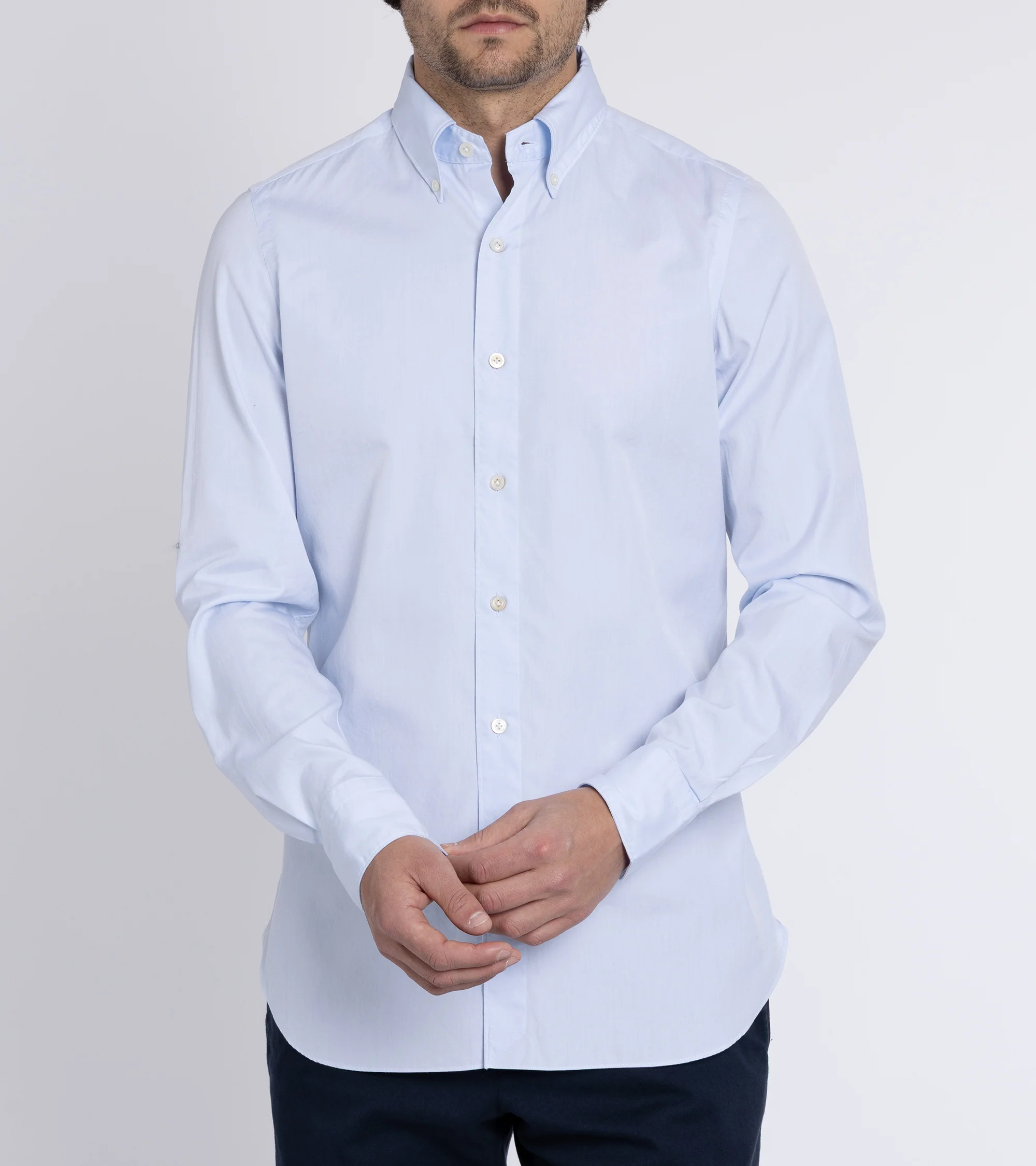 Finamore Gaeta Classic Cotton Leonardo Button Down Sport Shirt: Fine Oxford Blue - Image 6