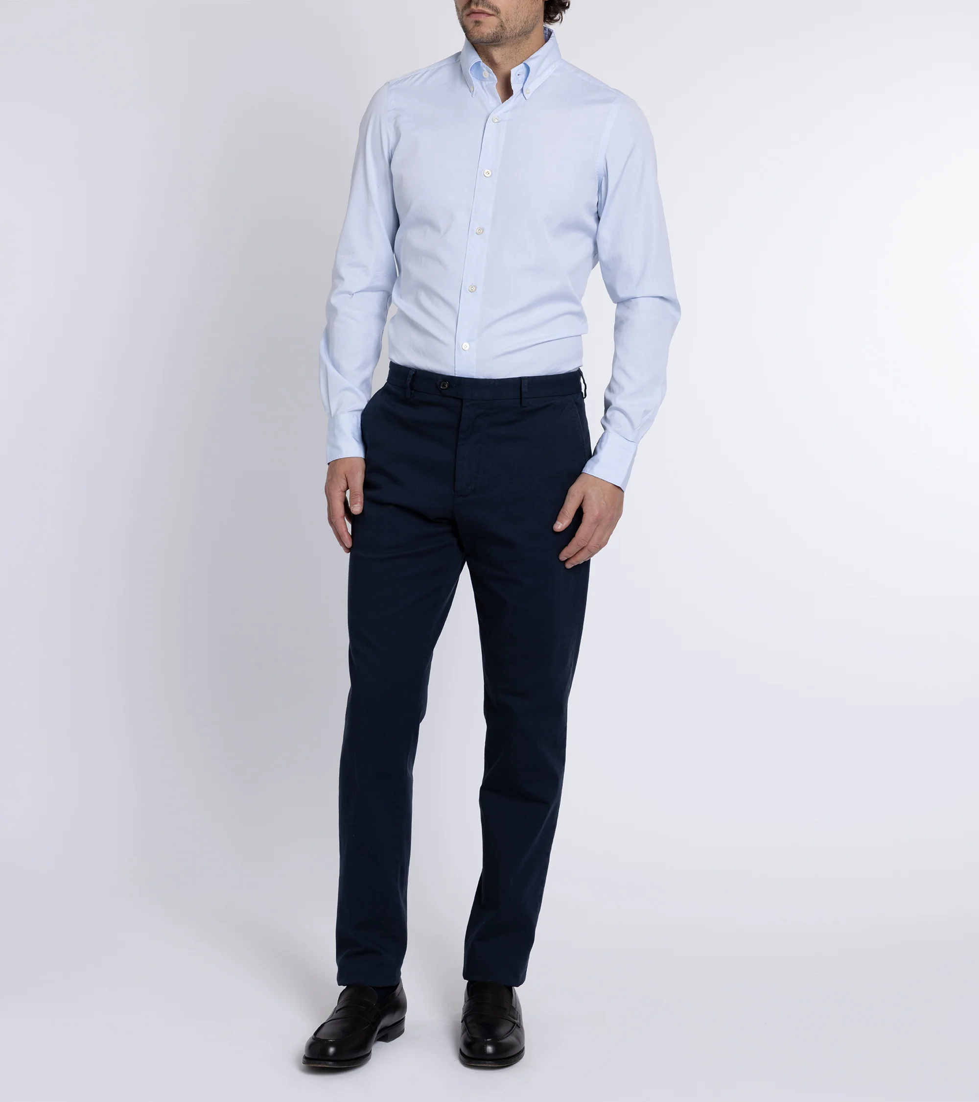 Finamore Gaeta Classic Cotton Leonardo Button Down Sport Shirt: Fine Oxford Blue - Image 7