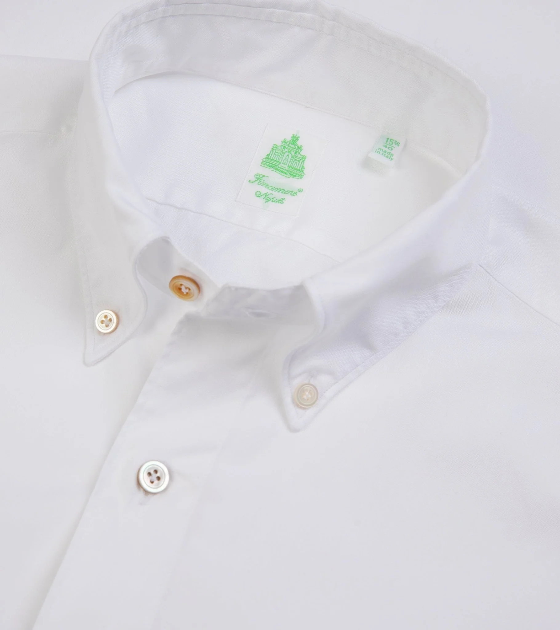 Finamore Gaeta Classic Cotton Leonardo Button Down Sport Shirt: Fine Oxford White - Image 3