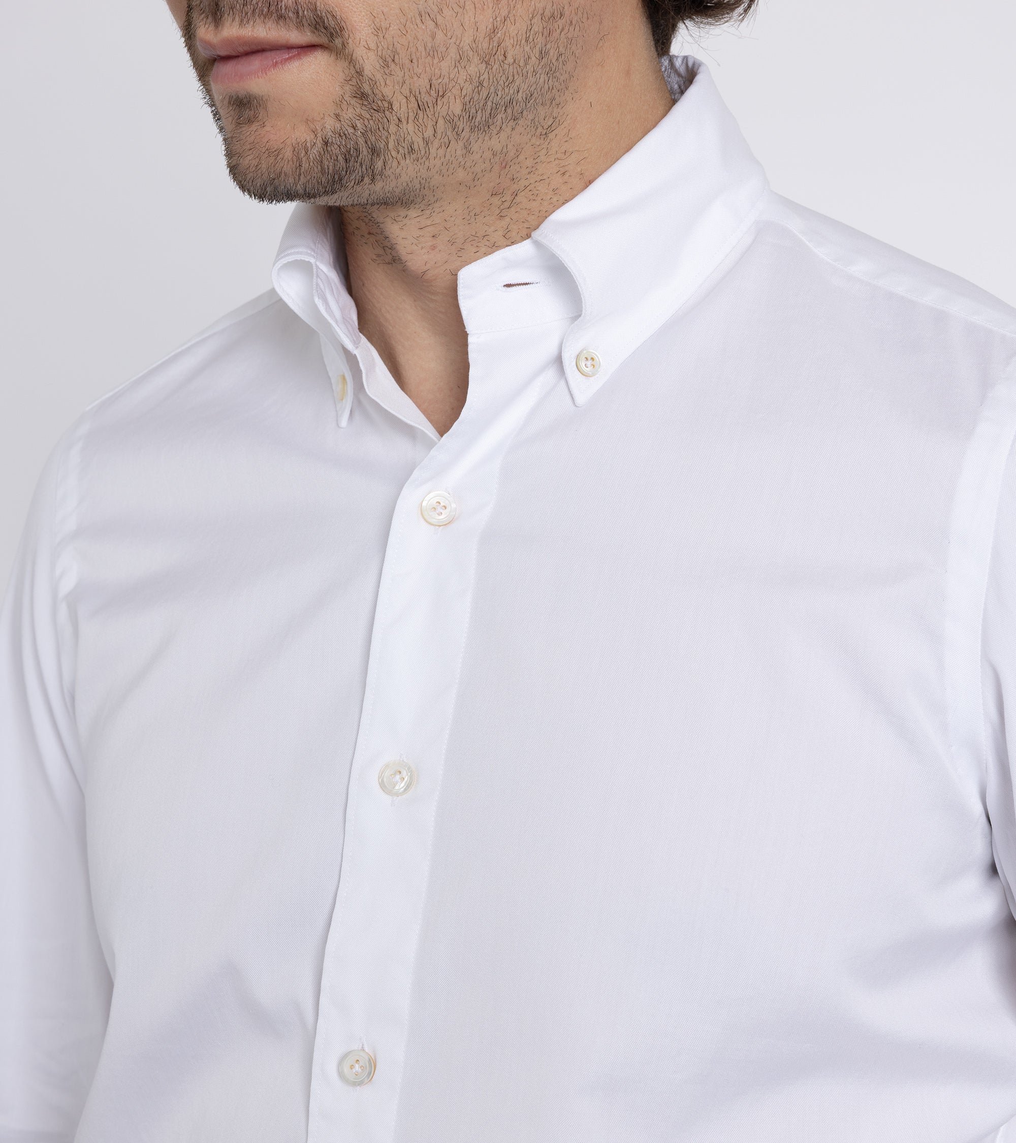 Finamore Gaeta Classic Cotton Leonardo Button Down Sport Shirt: Fine Oxford White - Image 5