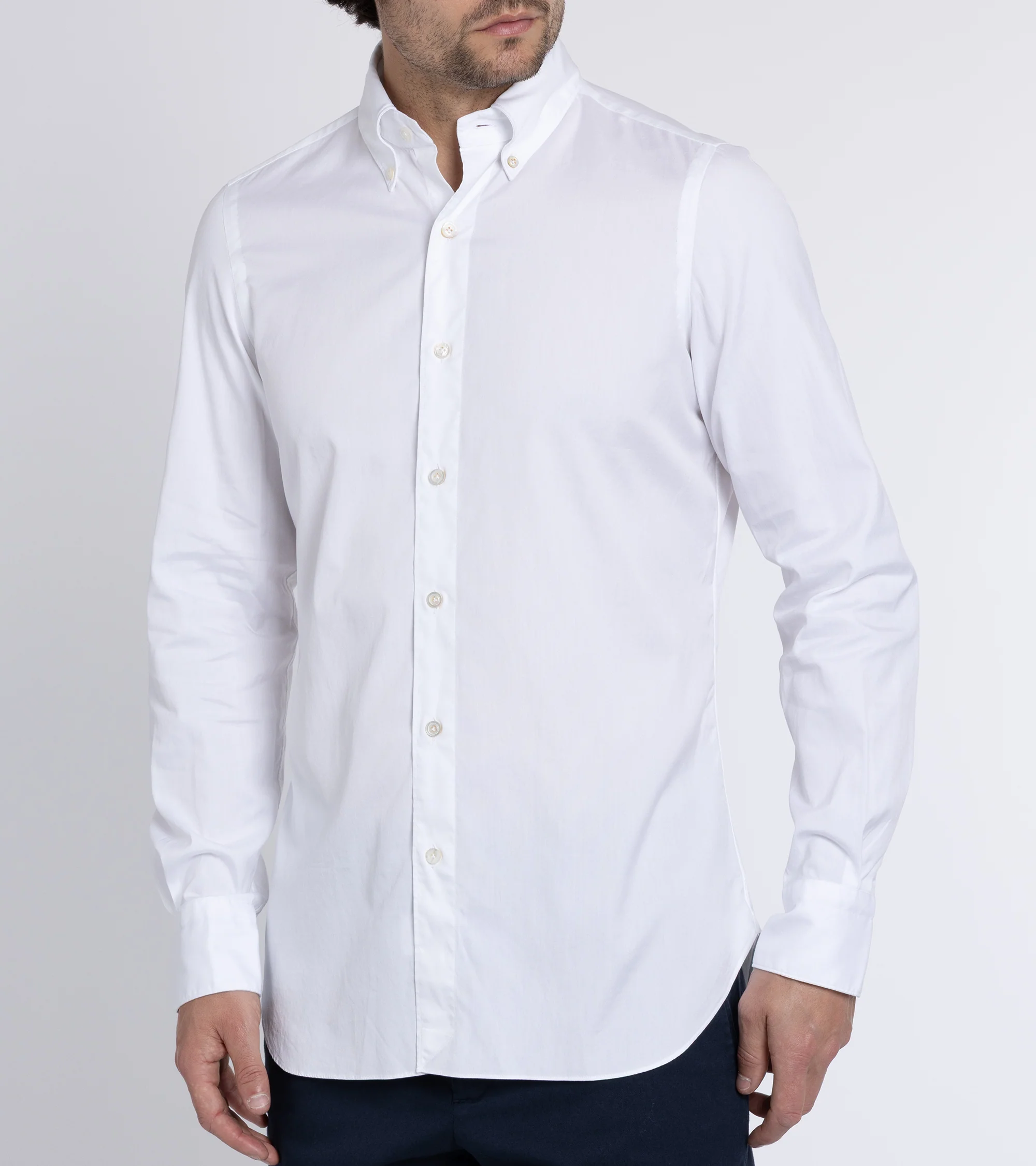 Finamore Gaeta Classic Cotton Leonardo Button Down Sport Shirt: Fine Oxford White - Image 6
