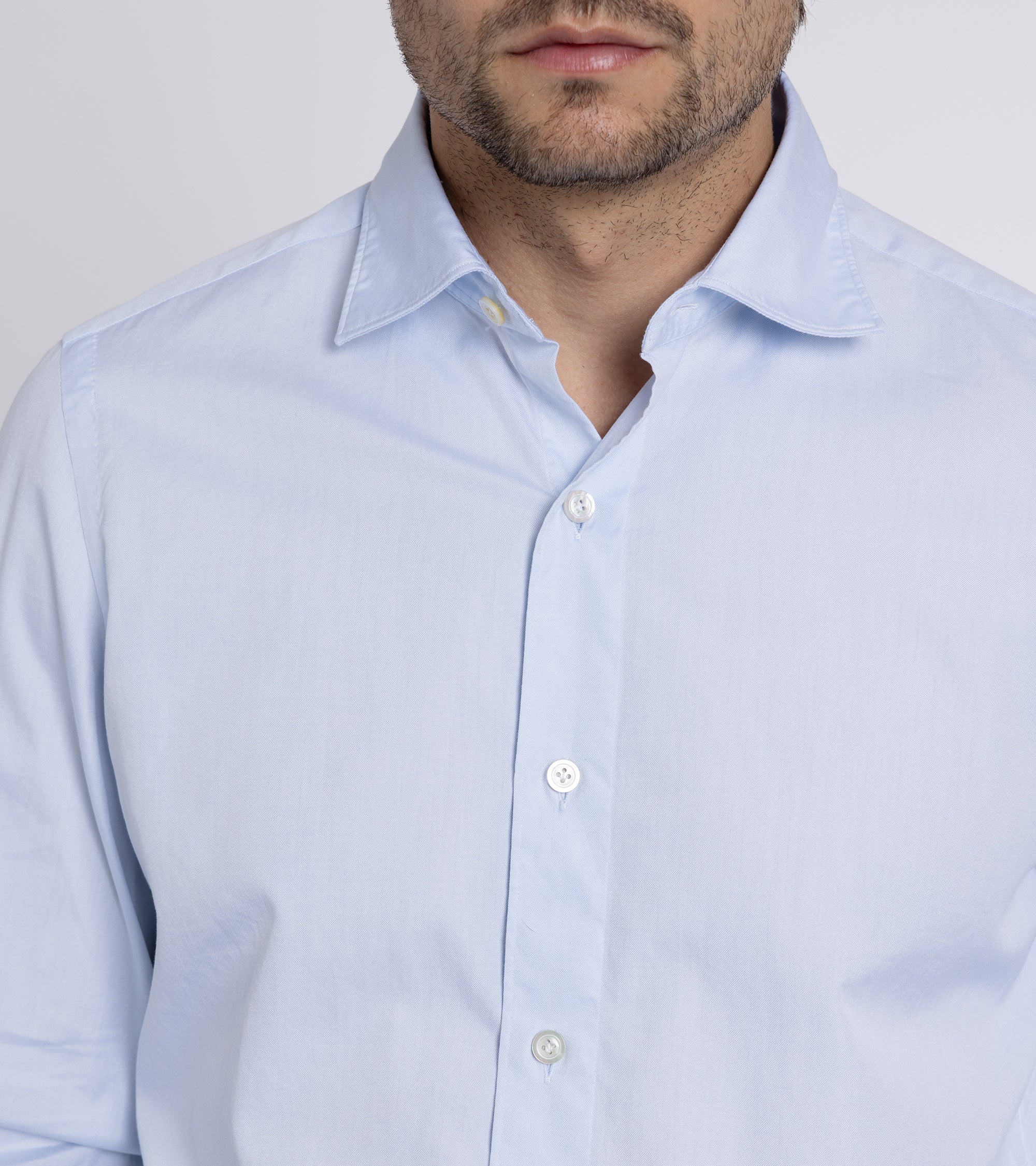 Finamore Gaeta Classic Cotton Luigi Sport Shirt: Fine Oxford Blue - Image 5
