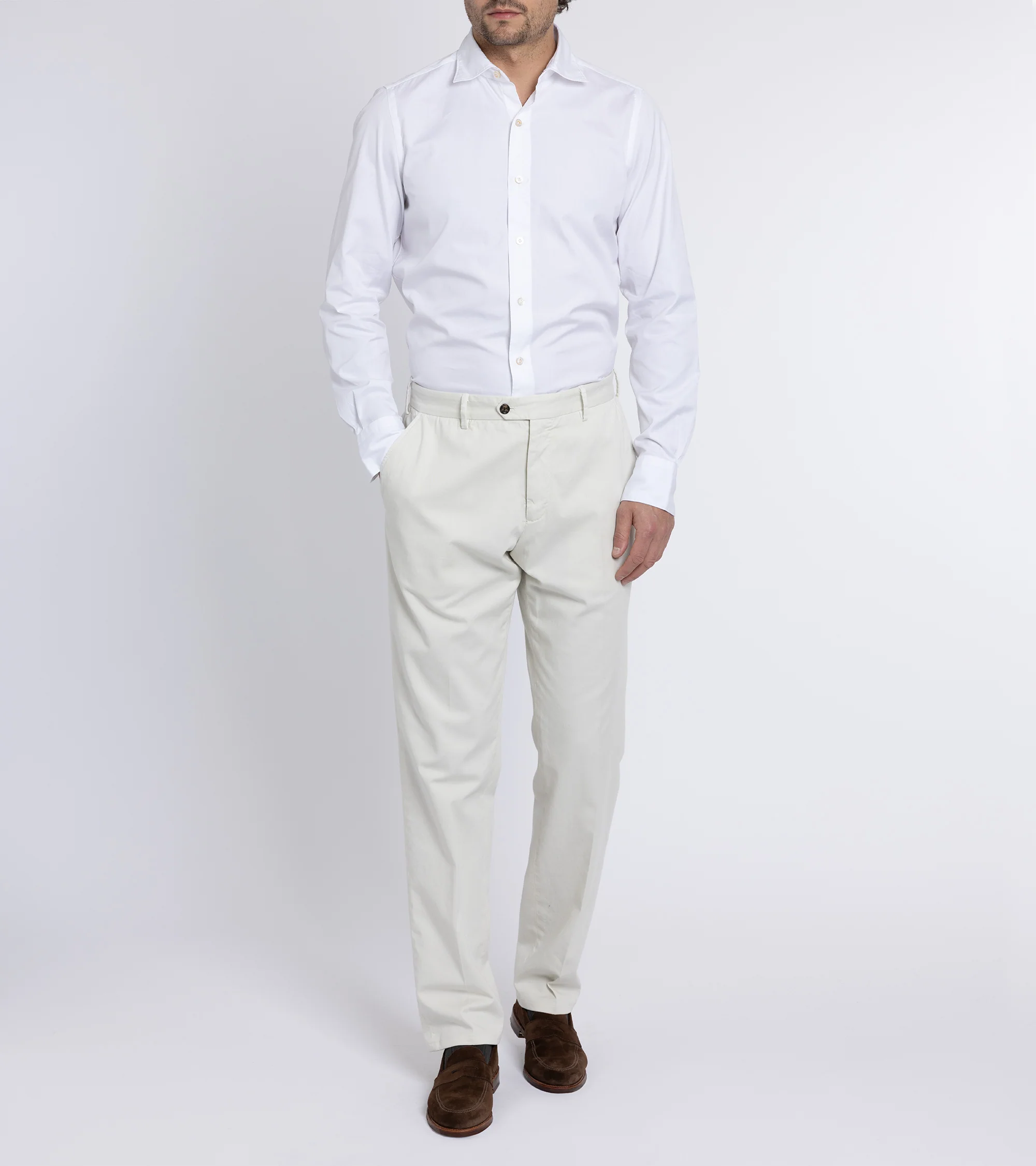 Finamore Gaeta Classic Cotton Luigi Sport Shirt: Fine Oxford White - Image 6