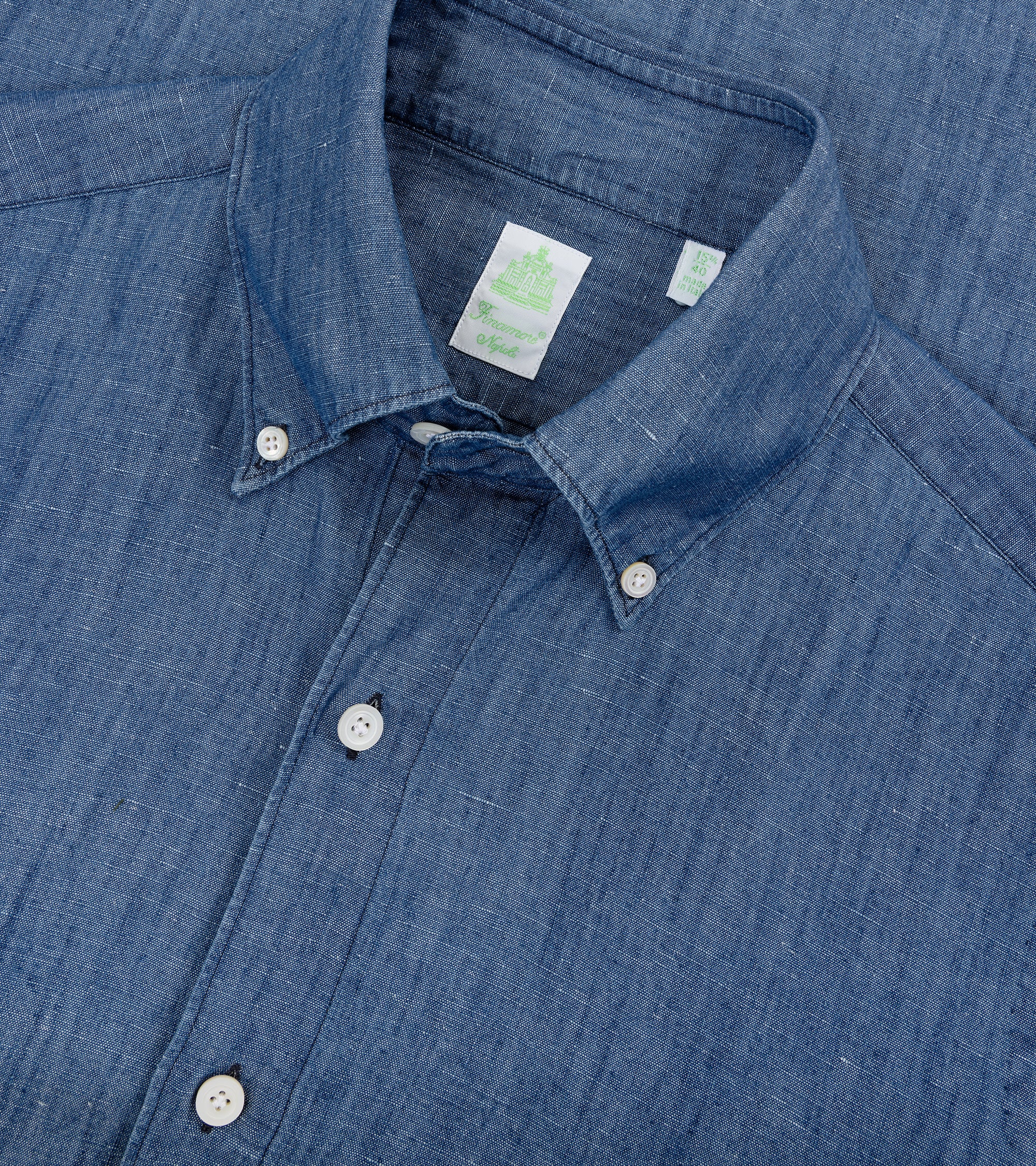 Finamore Gaeta Cotton Linen Denim Button Down Sport Shirt: Dark Blue - Image 2