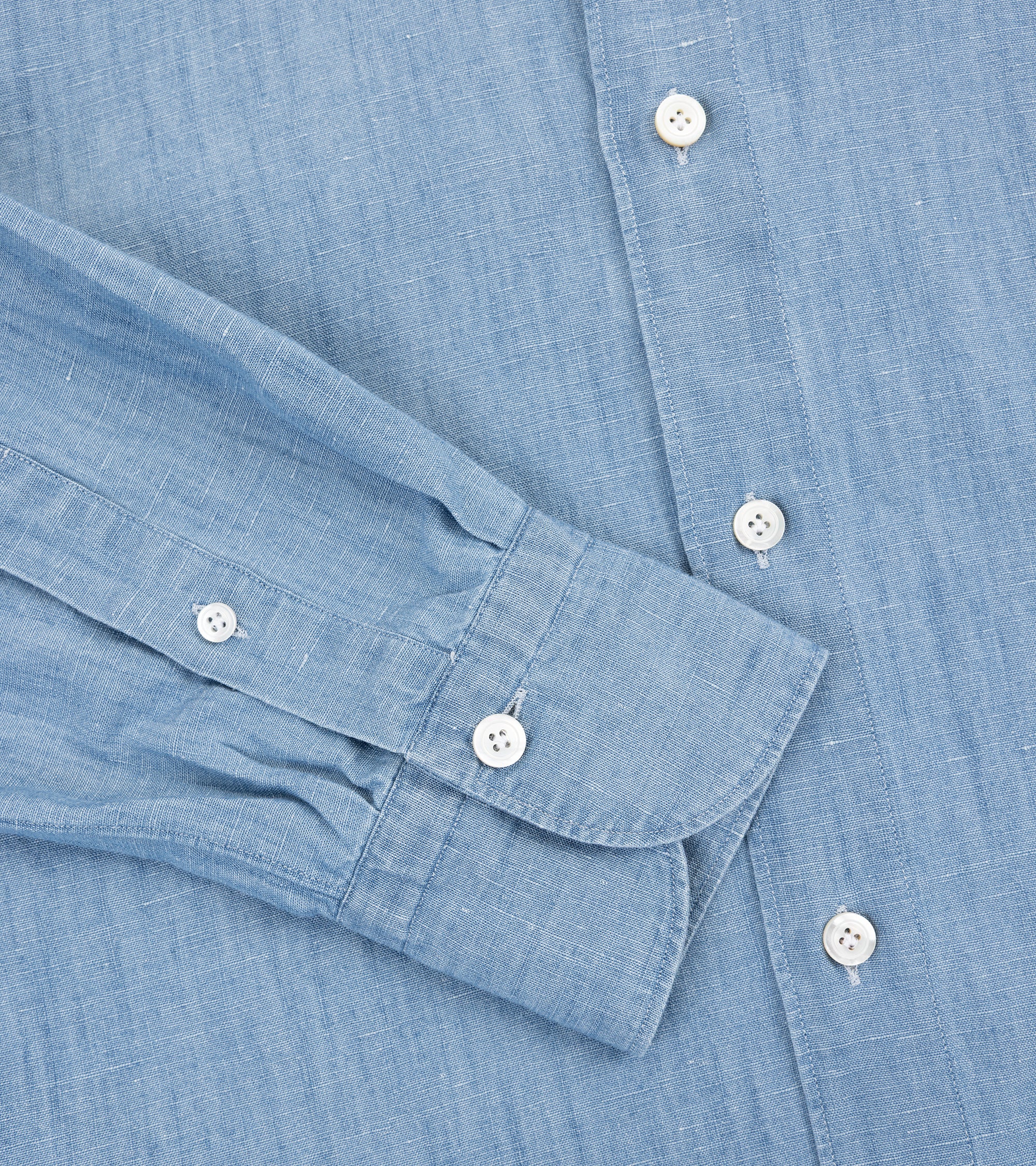 Finamore Gaeta Cotton Linen Denim Button Down Sport Shirt: Light Blue - Image 3