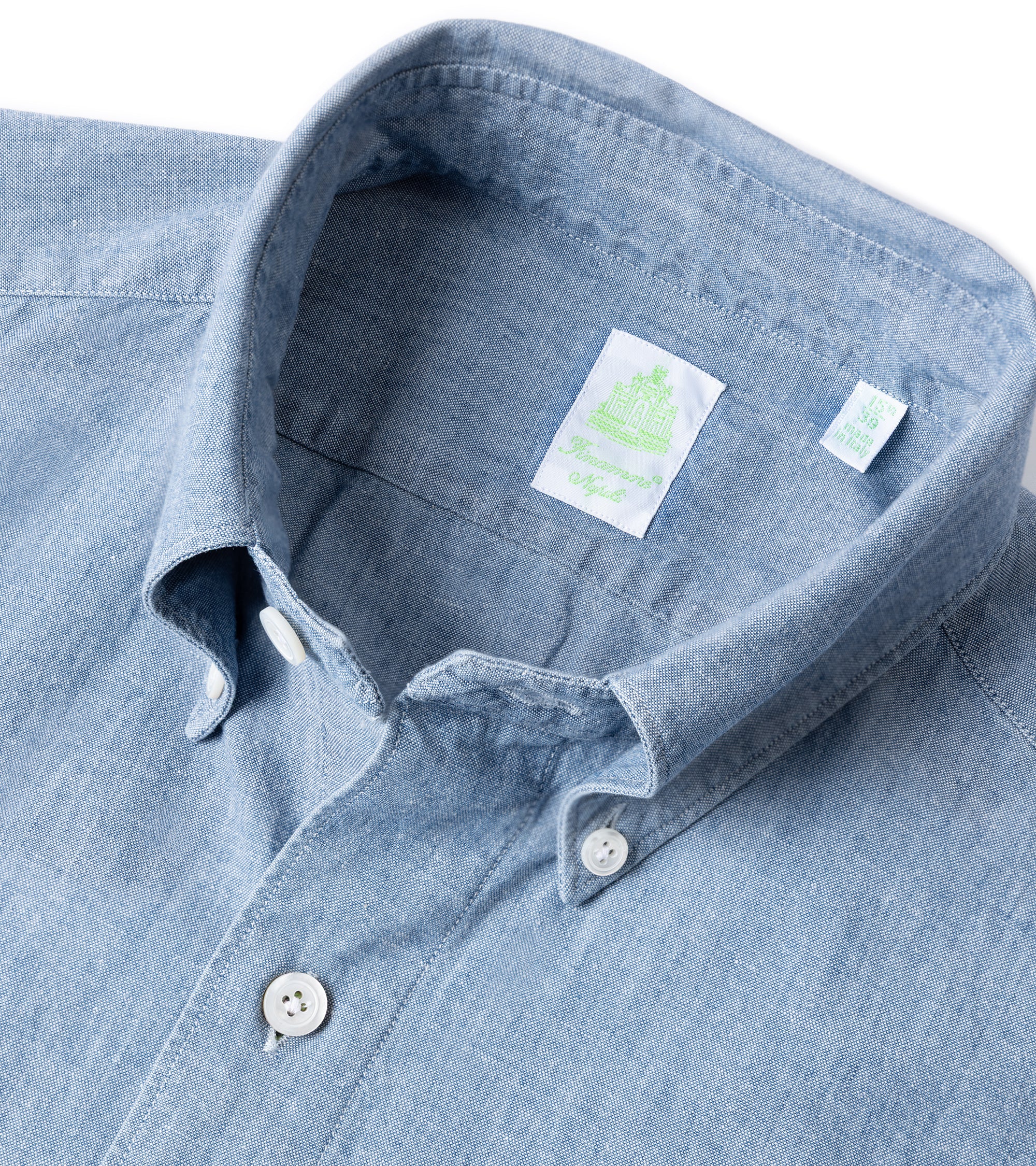 Finamore Gaeta Classic Cotton Leonardo Button Down Sport Shirt: Chambray - Image 4