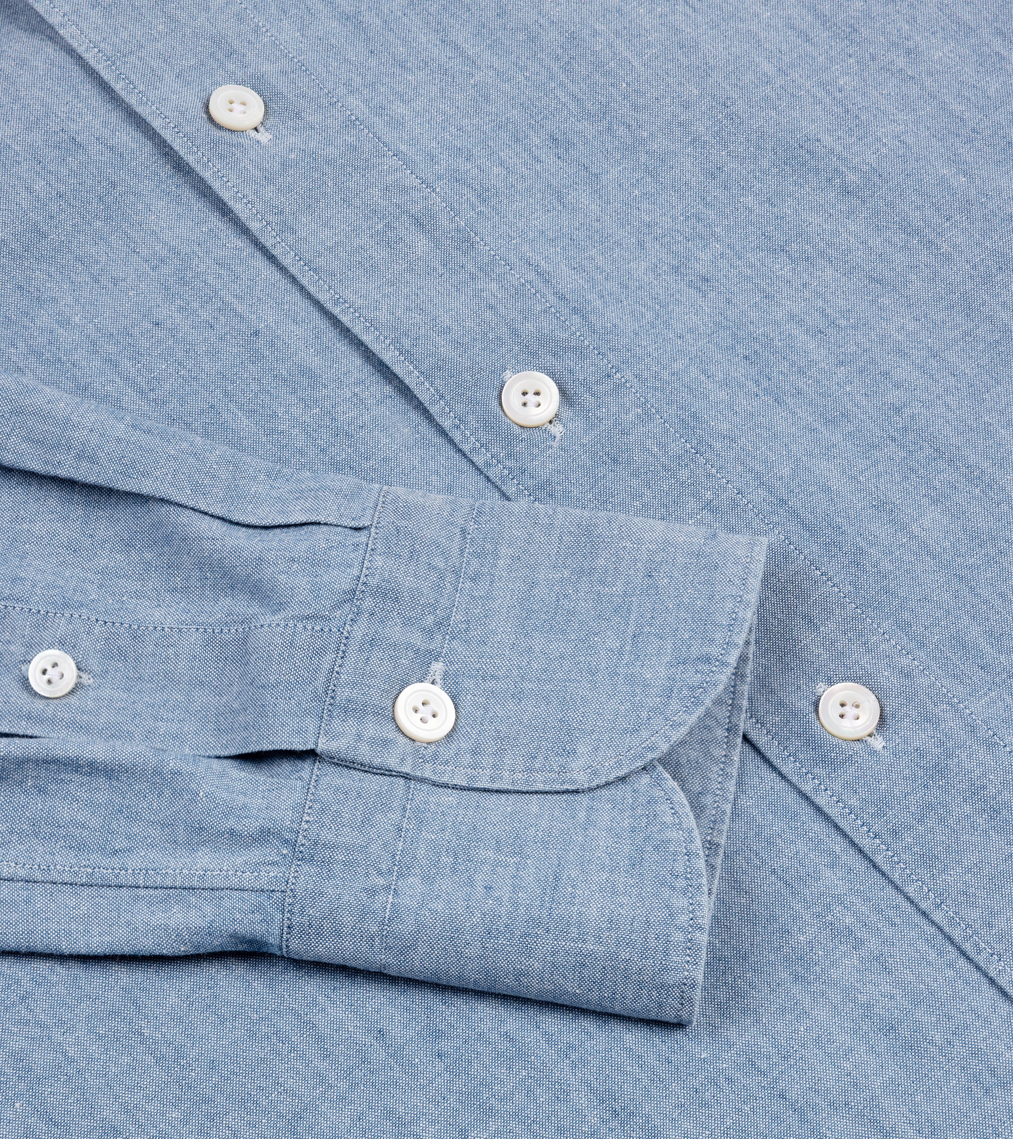 Finamore Gaeta Classic Cotton Luigi Sport Shirt: Chambray - Image 6