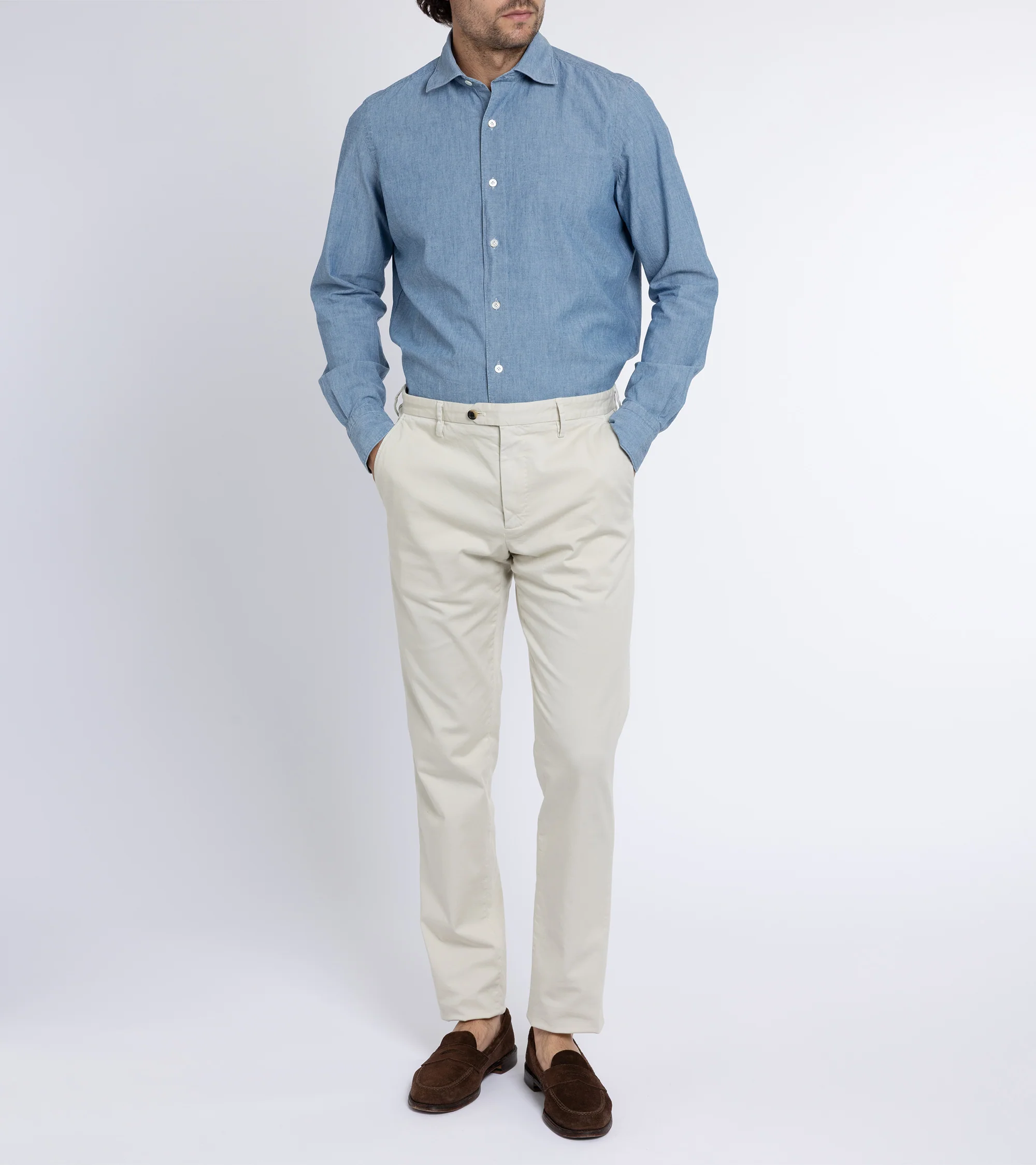 Finamore Gaeta Classic Cotton Luigi Sport Shirt: Chambray - Image 9