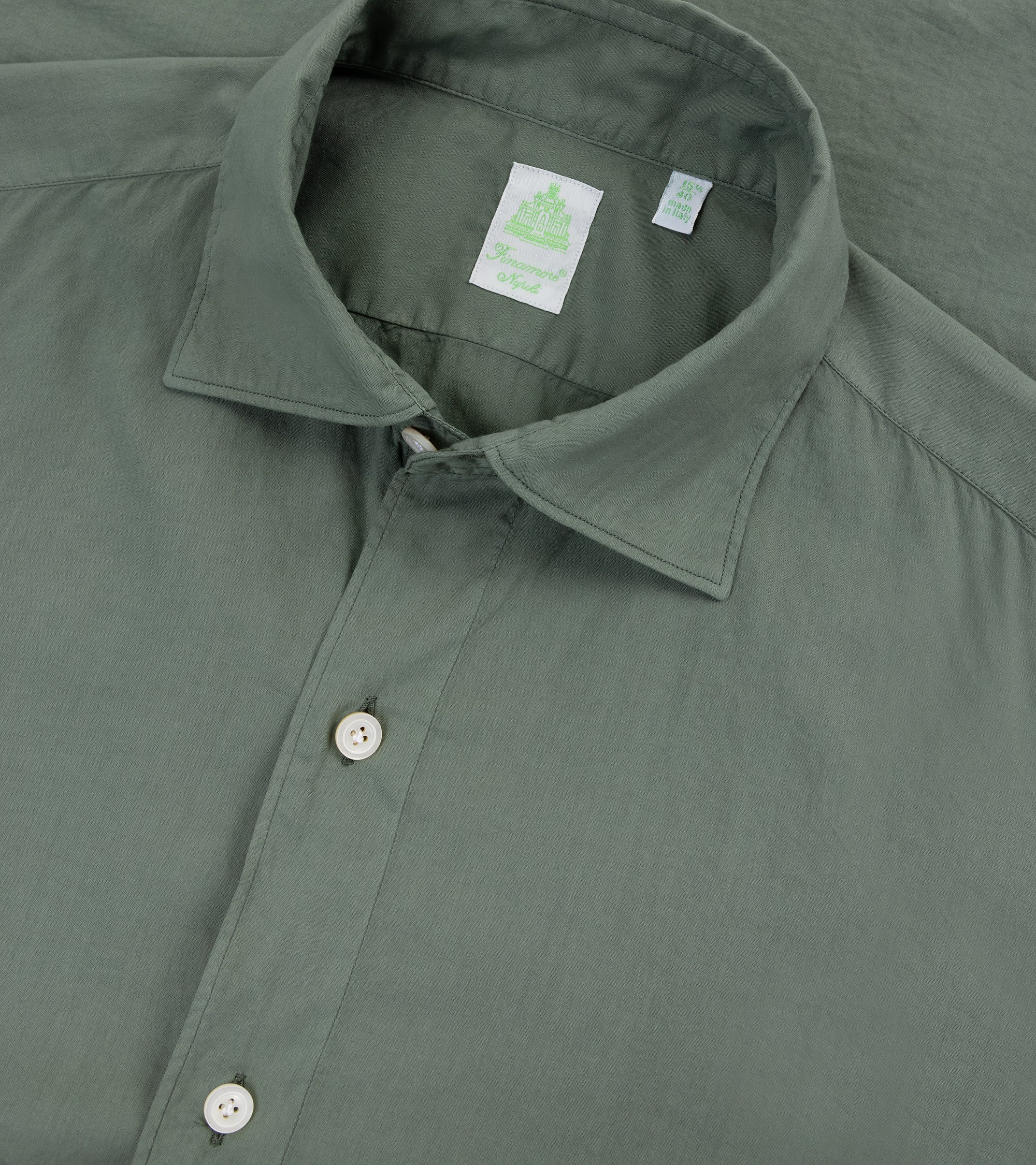 Finamore Gaeta Superlight Cotton Luigi Sport Shirt: Green - Image 2