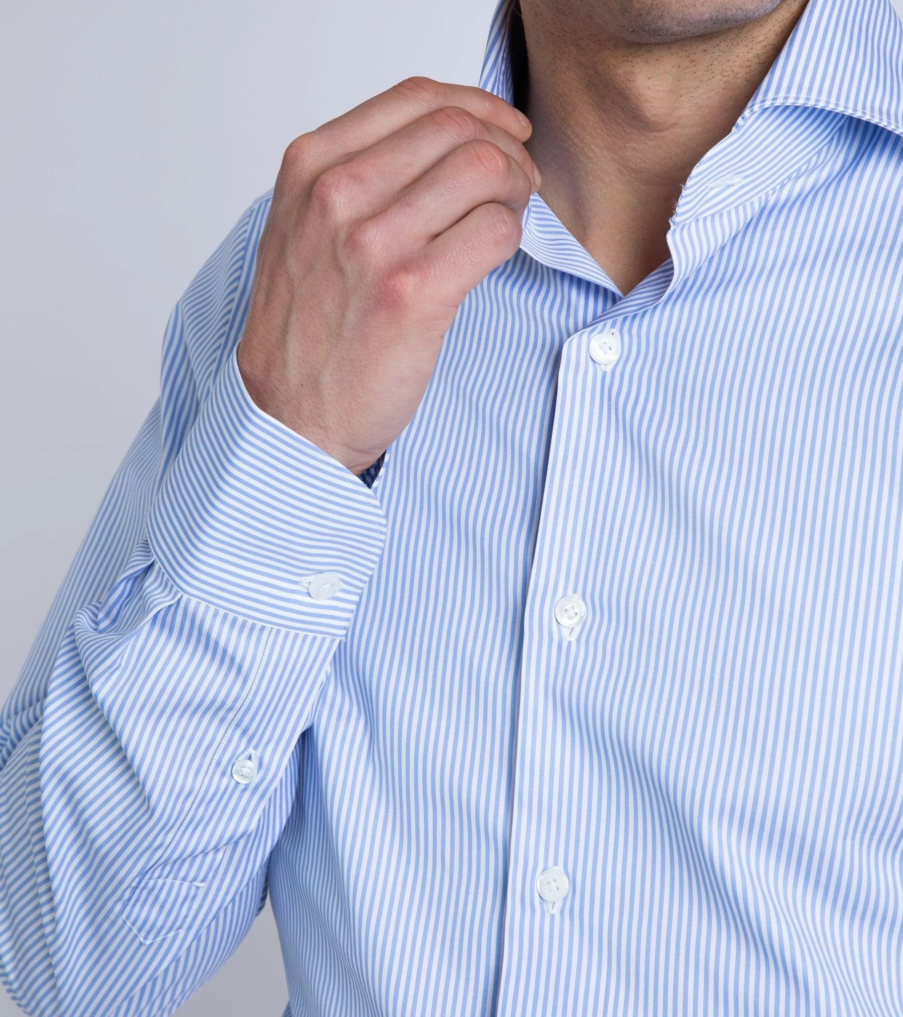 Finamore Milano Eduardo 120 Double Twist Cotton Formal Shirt: Blue Stripe - Image 4