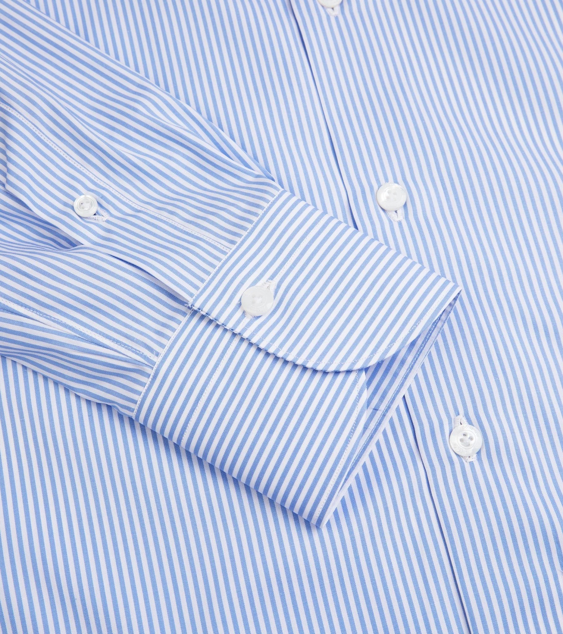 Finamore Milano Eduardo 120 Double Twist Cotton Formal Shirt: Blue Stripe - Image 7