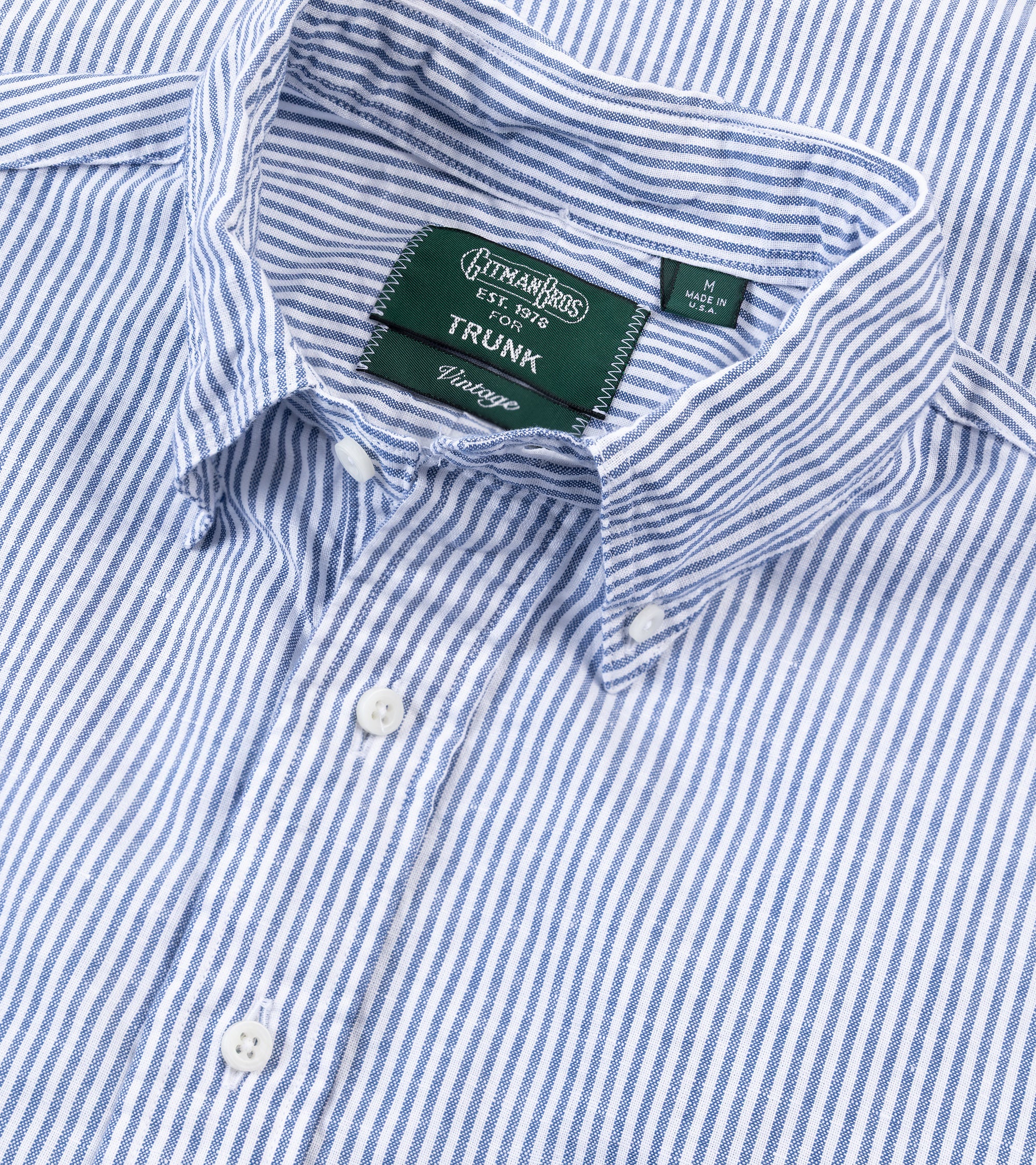 Gitman Vintage Cotton Linen Stripe Popover Shirt: Blue - Image 2