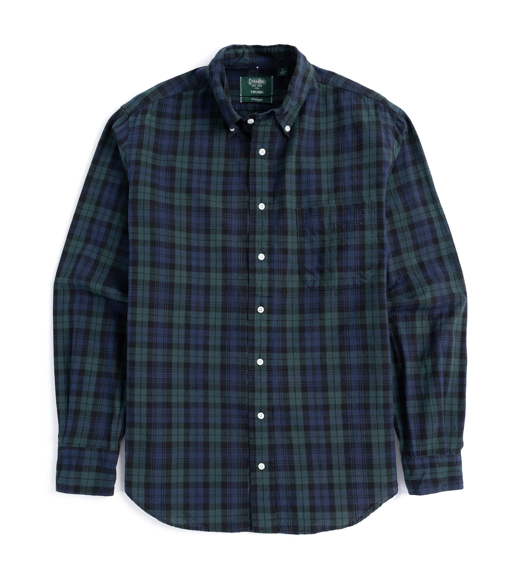 Gitman Vintage Japanese Cotton Linen Plaid Button Down Shirt: Blackwatch