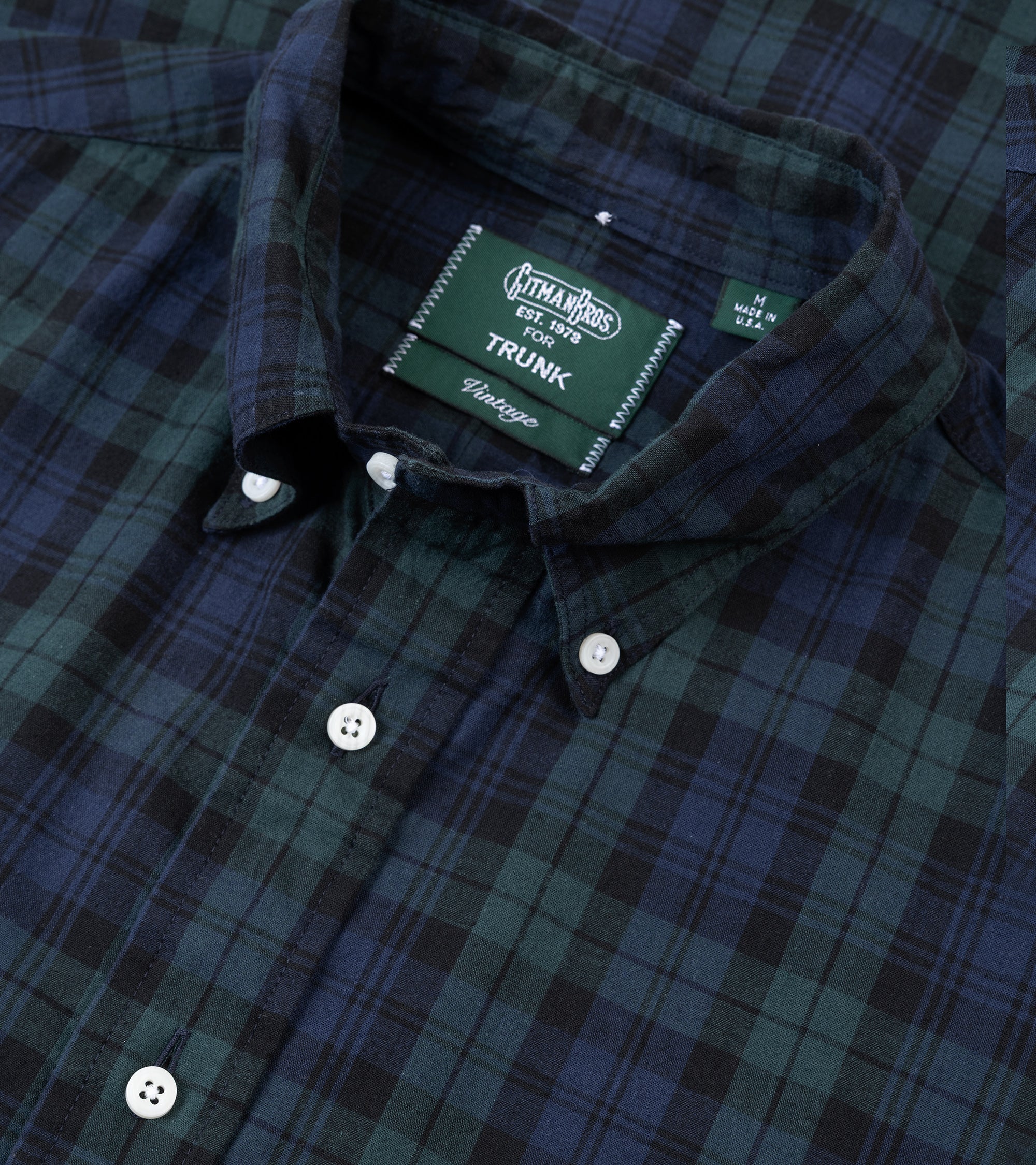 Gitman Vintage Japanese Cotton Linen Plaid Button Down Shirt: Blackwatch - Image 2