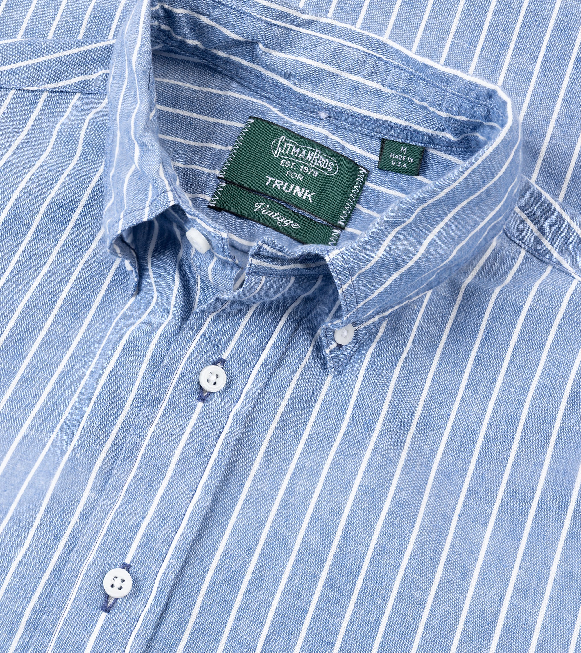 Gitman Vintage Japanese Cotton Linen Stripe Button Down Shirt: Blue - Image 2