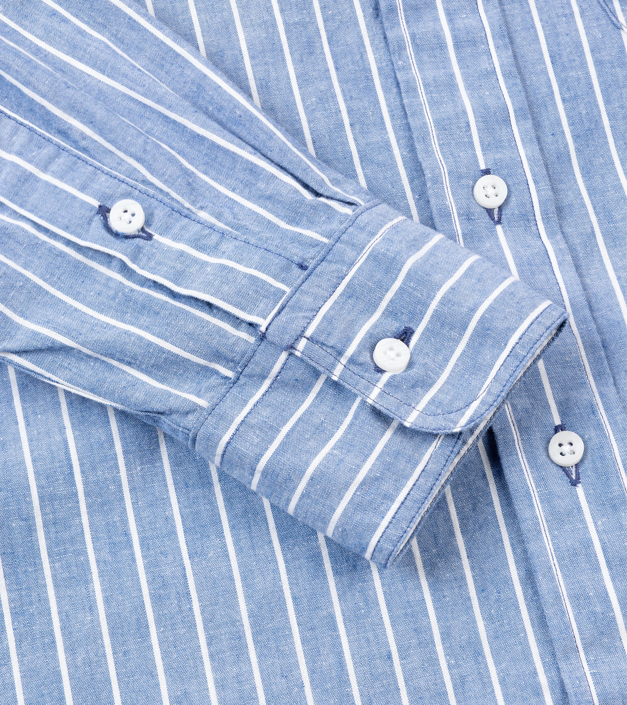 Gitman Vintage Japanese Cotton Linen Stripe Button Down Shirt: Blue - Image 3