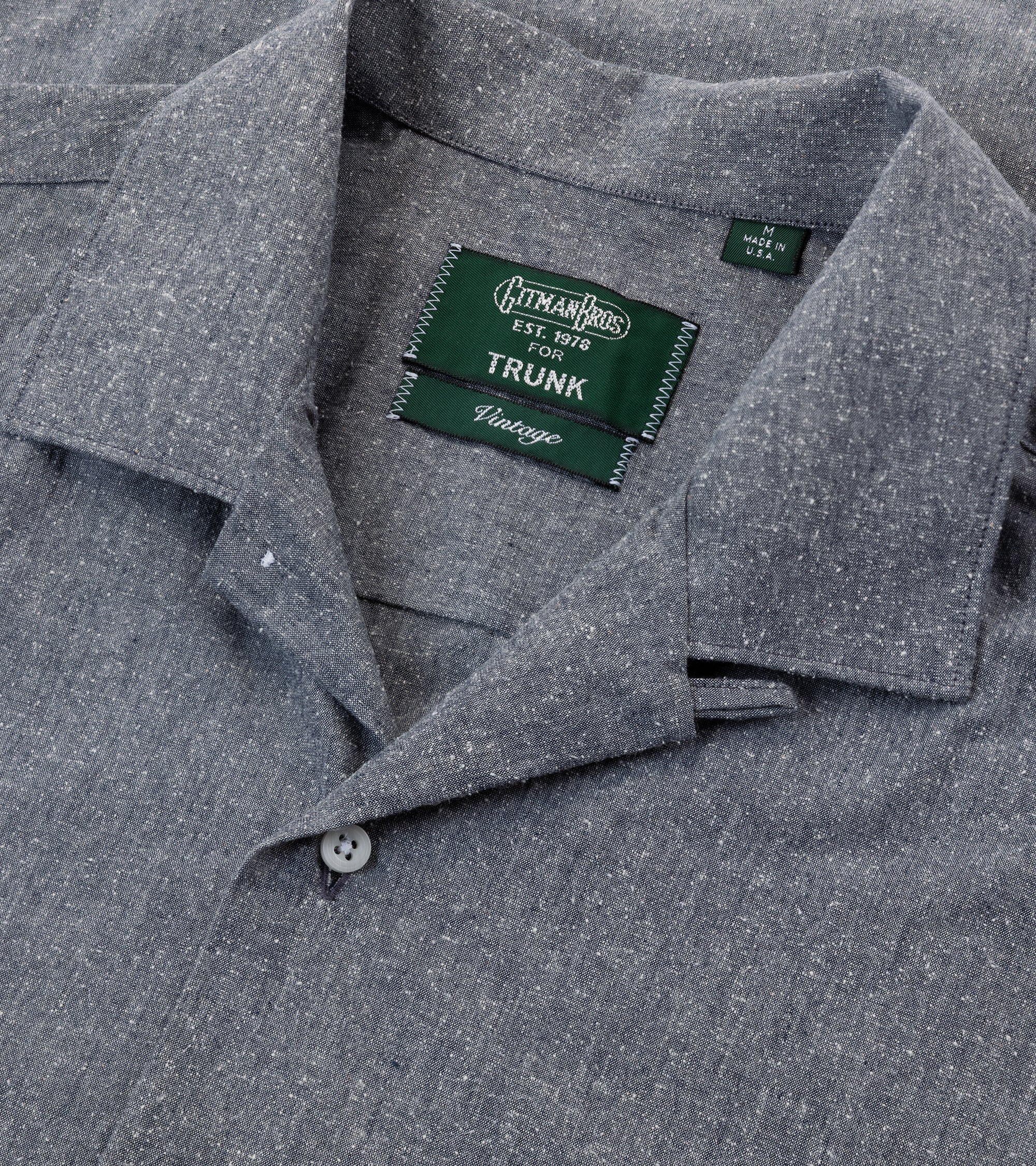 Gitman Vintage Japanese Slubby Cotton Silk Short Sleeve Camp Collar Shirt: Charcoal Navy - Image 2