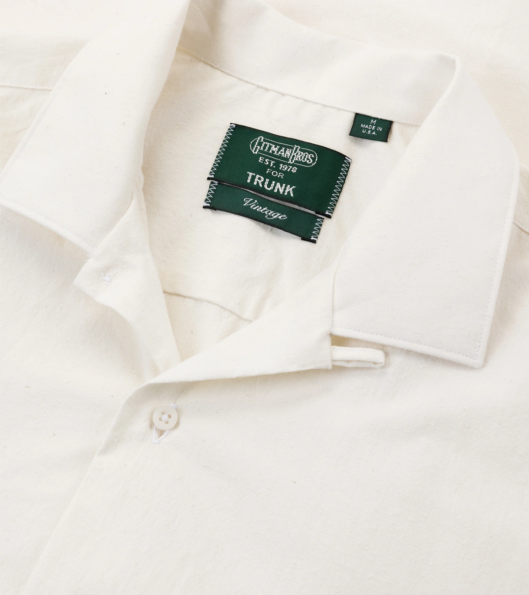 Gitman Vintage Japanese Slubby Cotton Silk Short Sleeve Camp Collar Shirt: White - Image 2