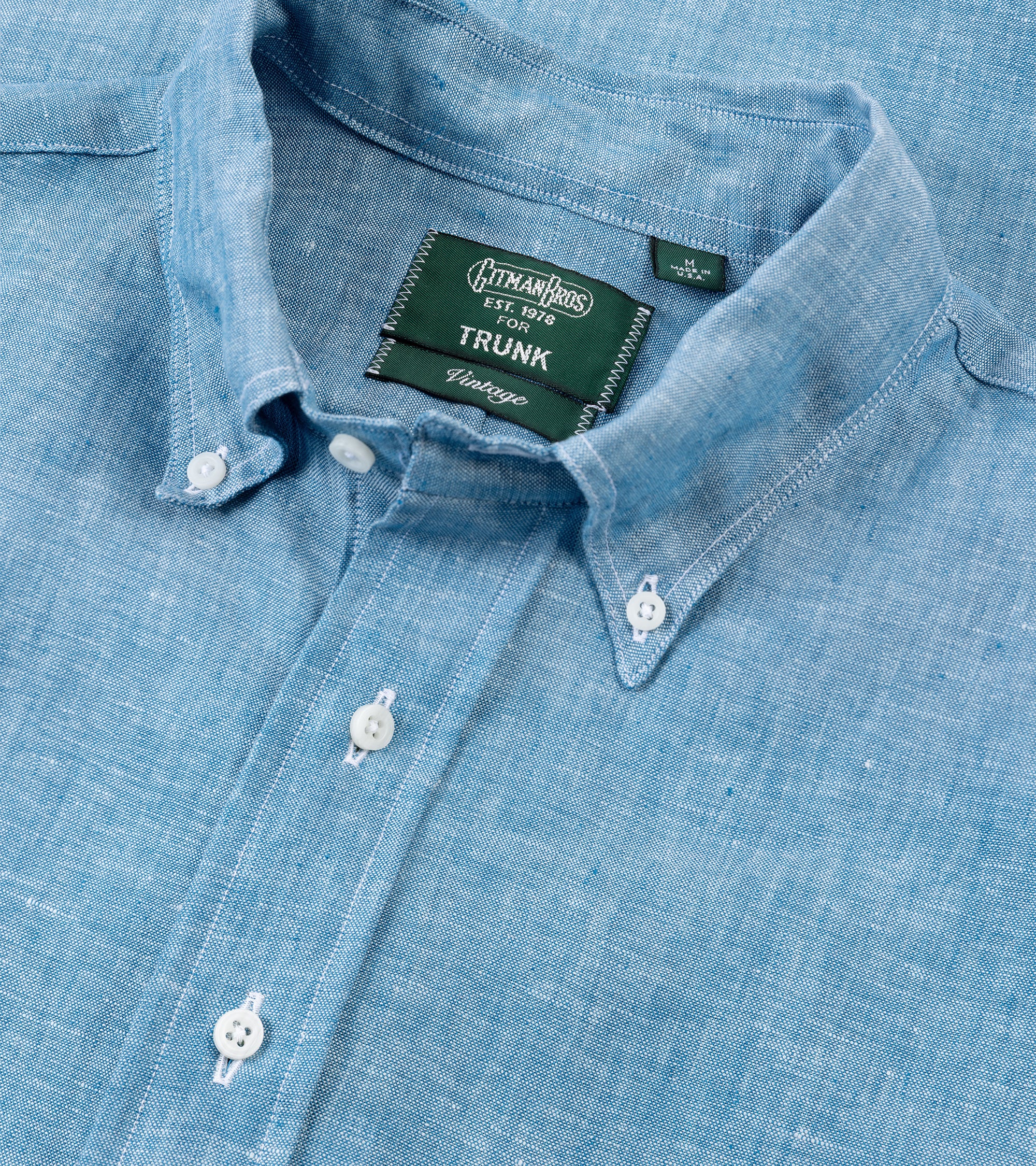 Gitman Vintage Linen Chambray Popover Shirt: Blue - Image 2