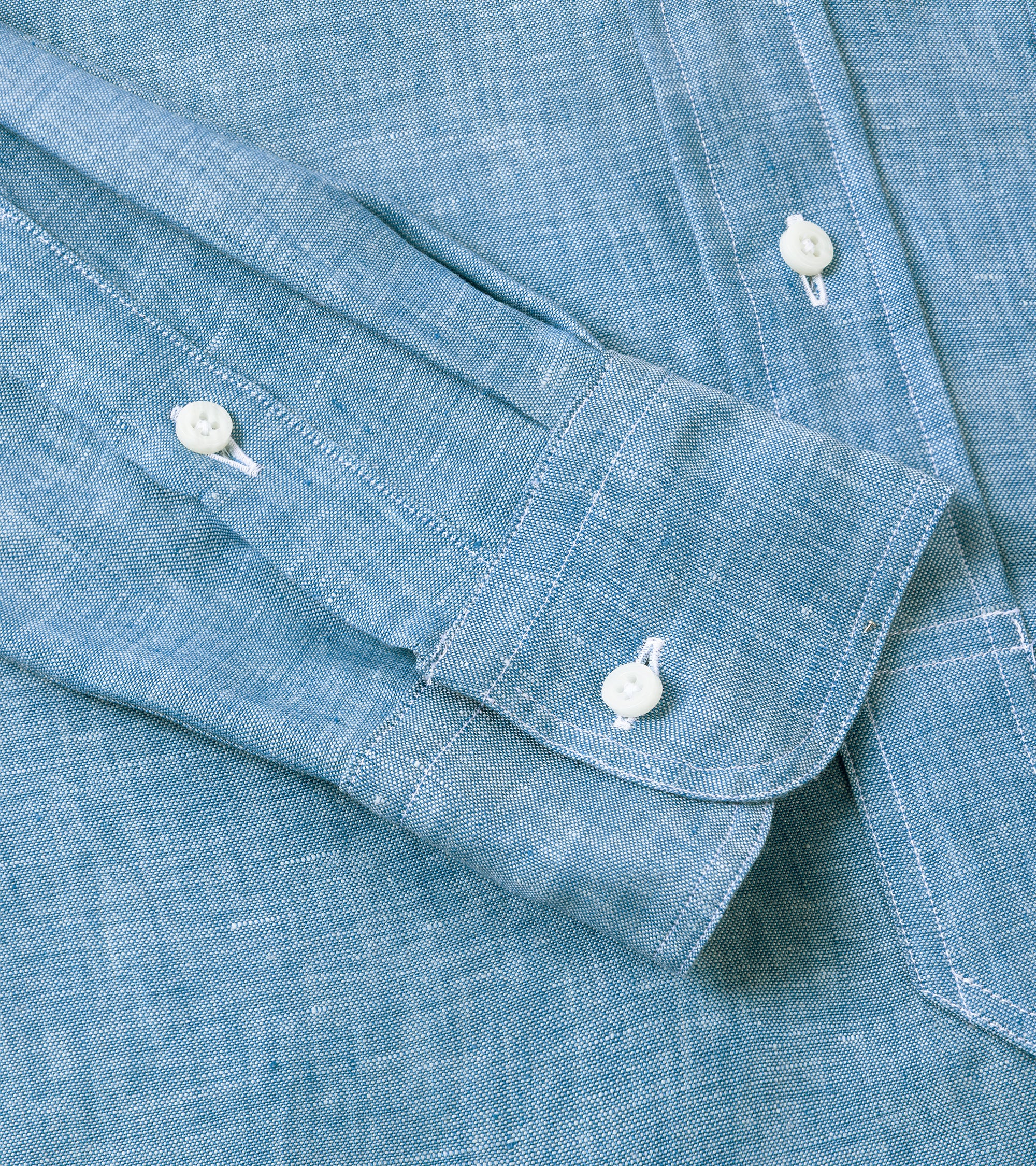Gitman Vintage Linen Chambray Popover Shirt: Blue - Image 3
