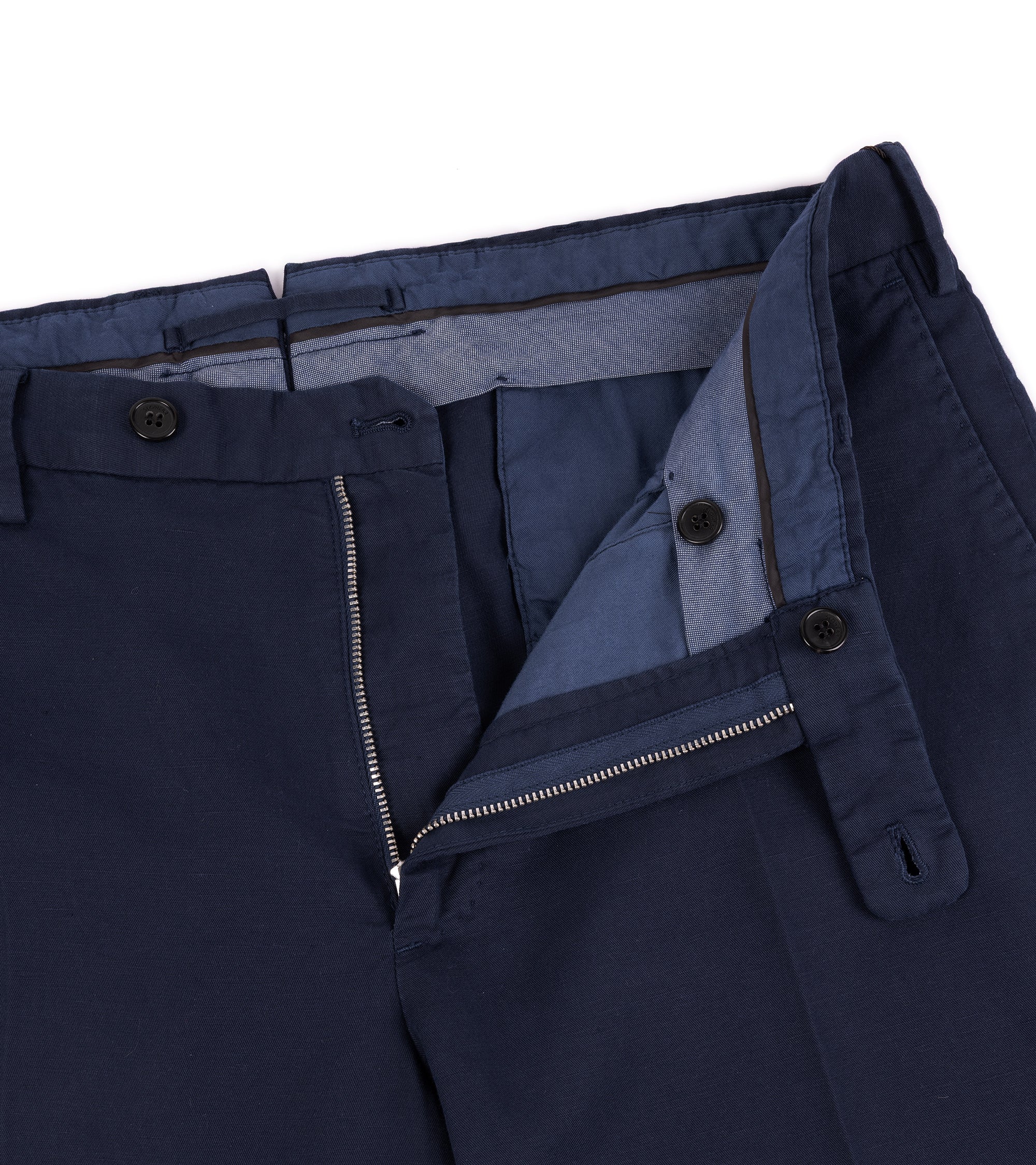 Incotex Regular Fit Chinolino Cotton Linen Trousers: Navy - Image 2