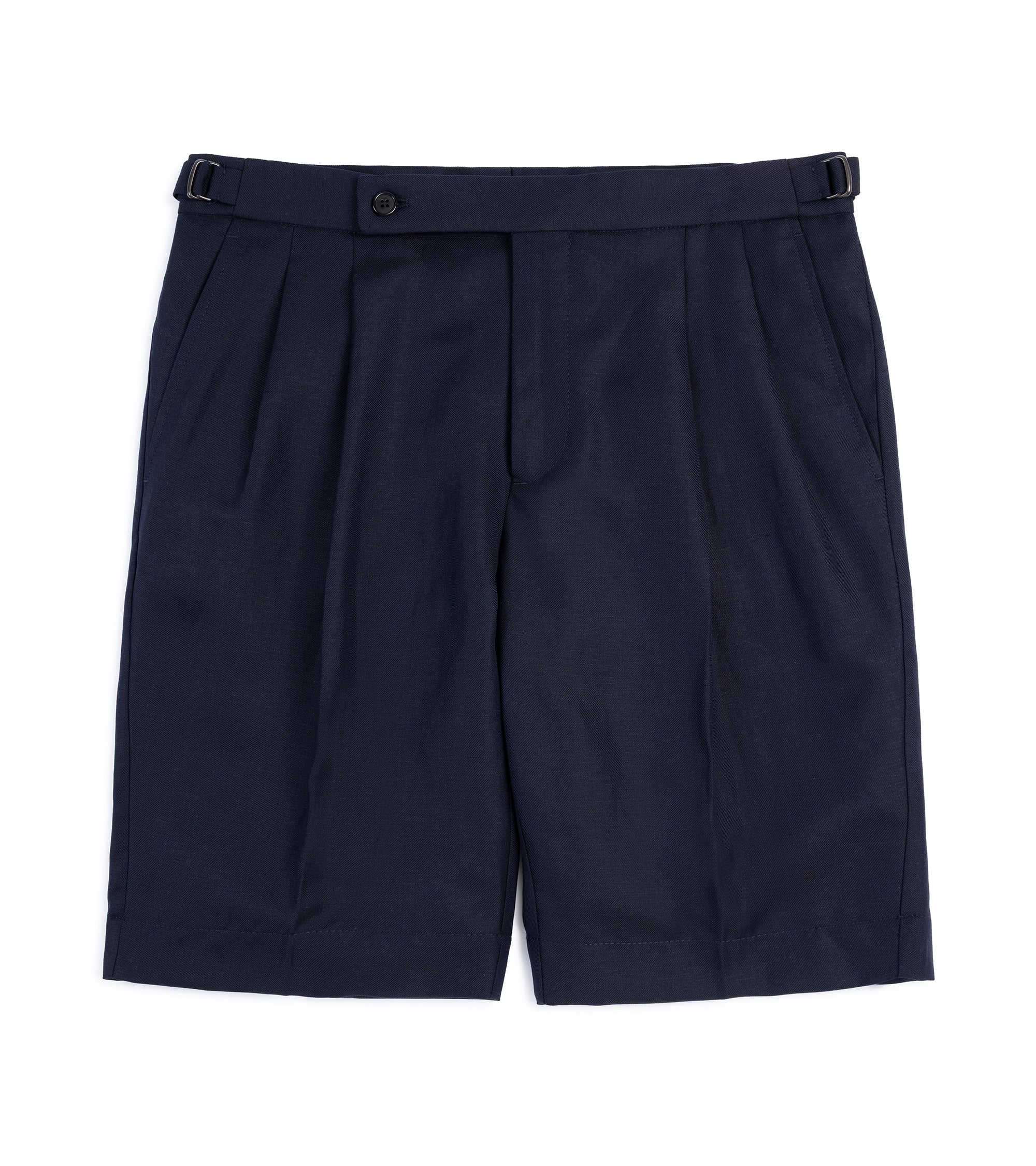 Incotex Wool Linen Pleated Shorts: Navy
