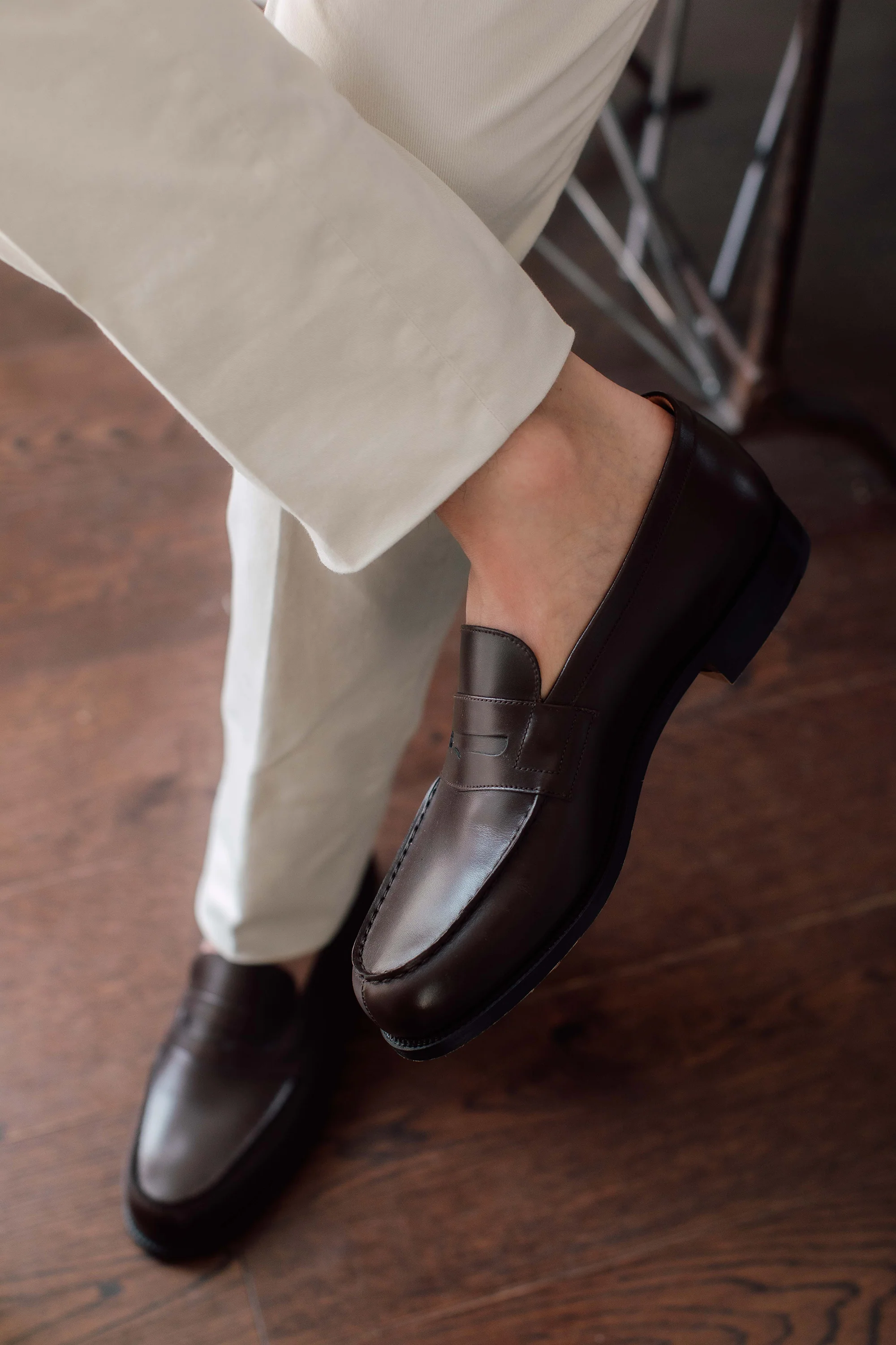 J.M. Weston Boxcalf Leather 180 Loafer: Dark Brown - Image 7