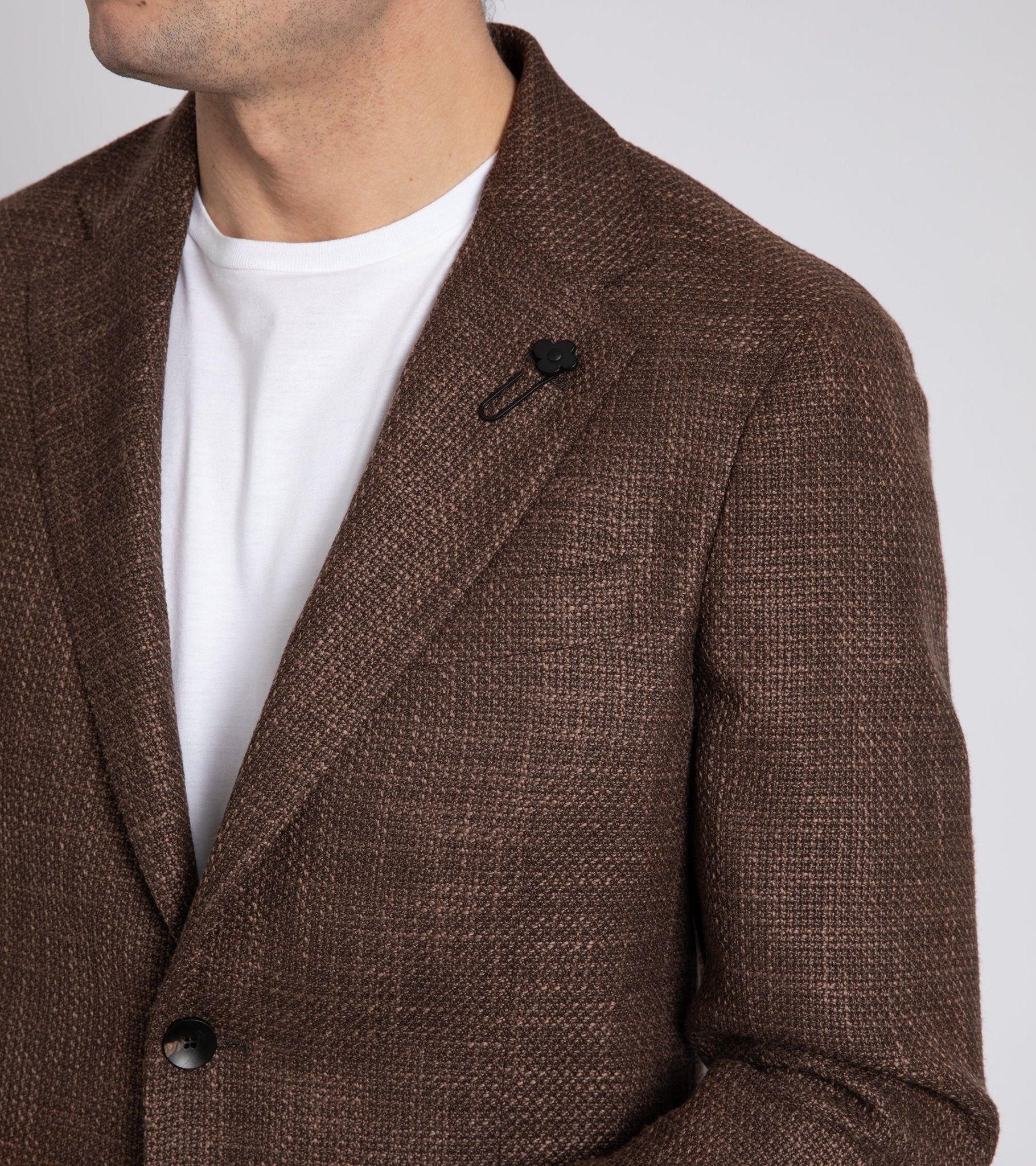 Lardini Loro Piana Wool Cotton Silk Basketweave Jacket: Brown - Image 6