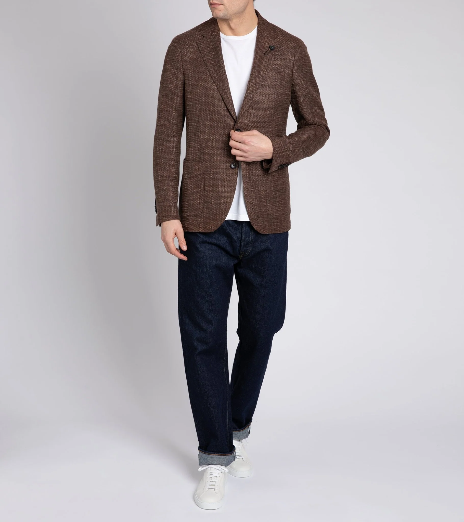 Lardini Loro Piana Wool Cotton Silk Basketweave Jacket: Brown - Image 8