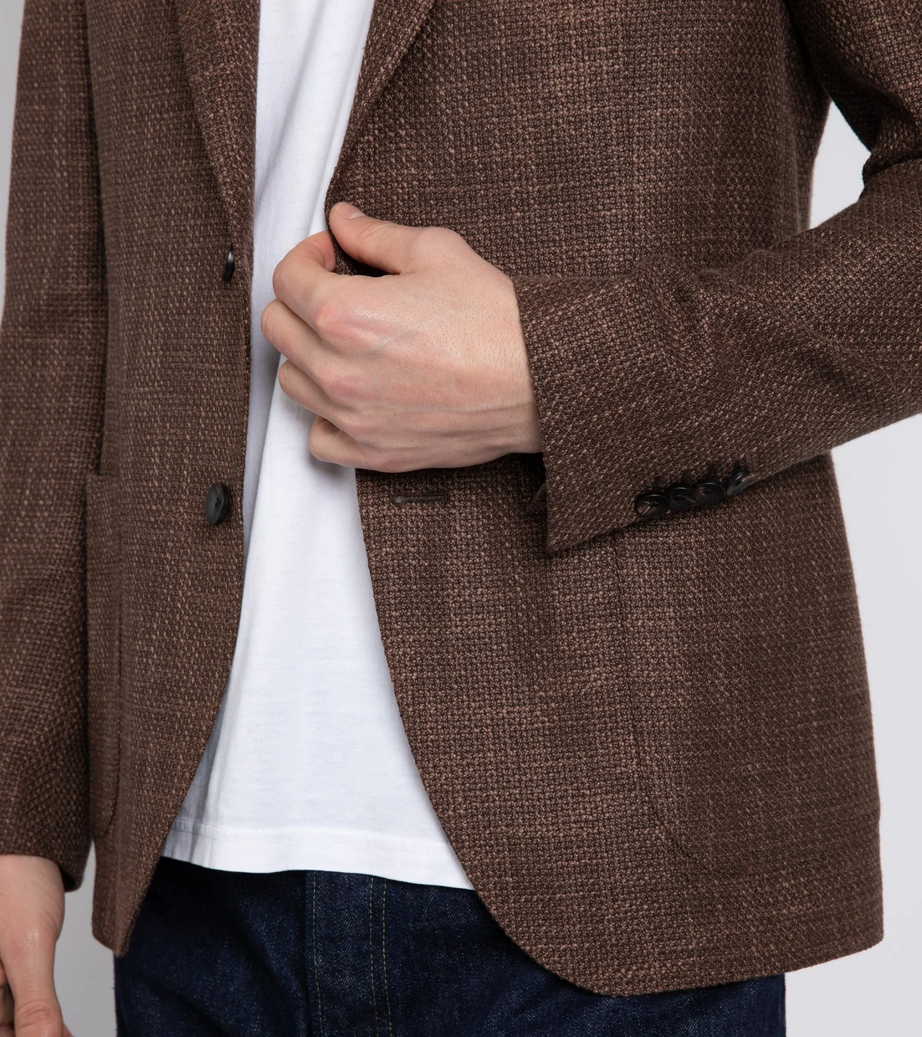 Lardini Loro Piana Wool Cotton Silk Basketweave Jacket: Brown - Image 9