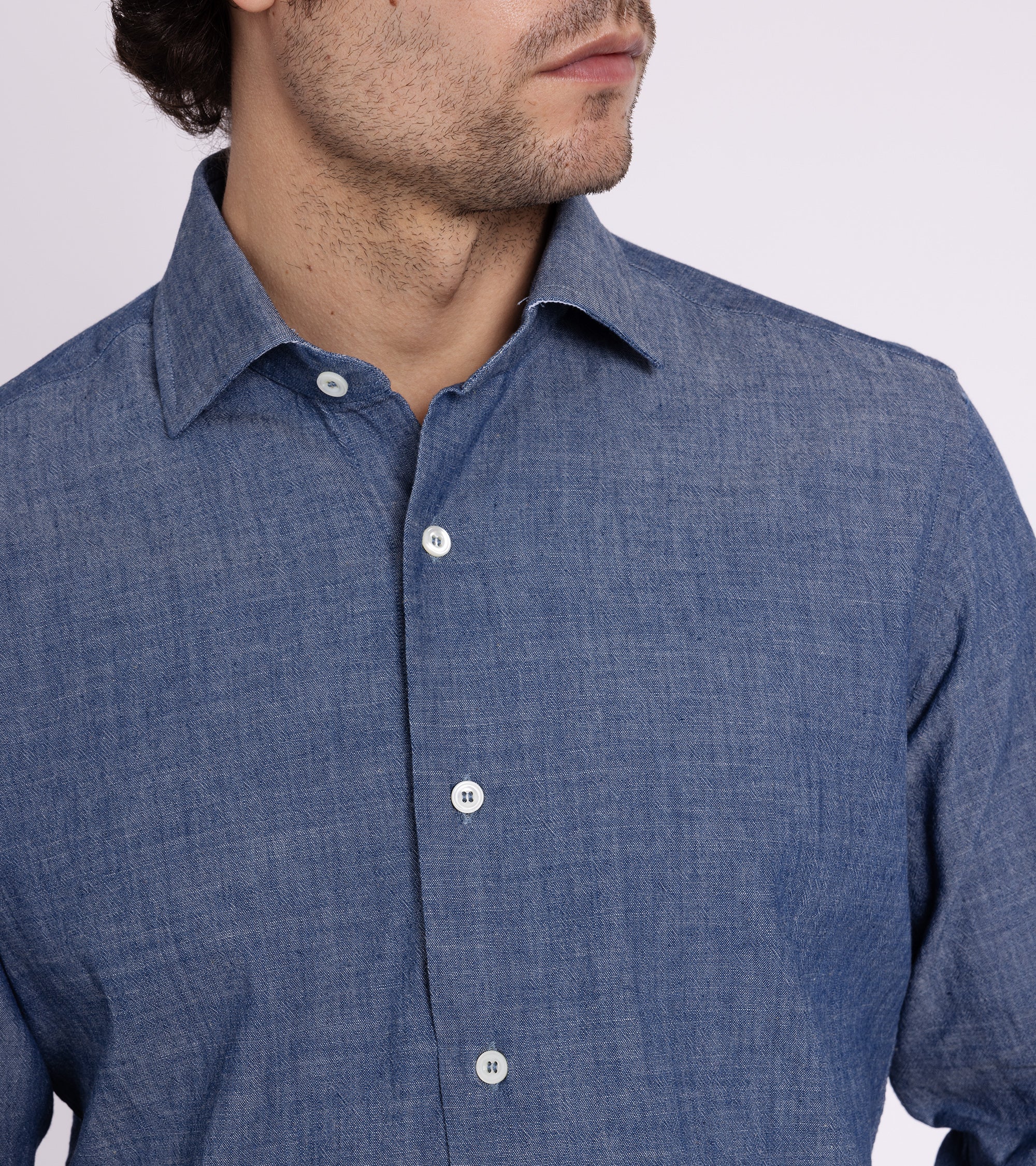 MCR Slim Japanese Chambray Shirt: Dark Blue - Image 5