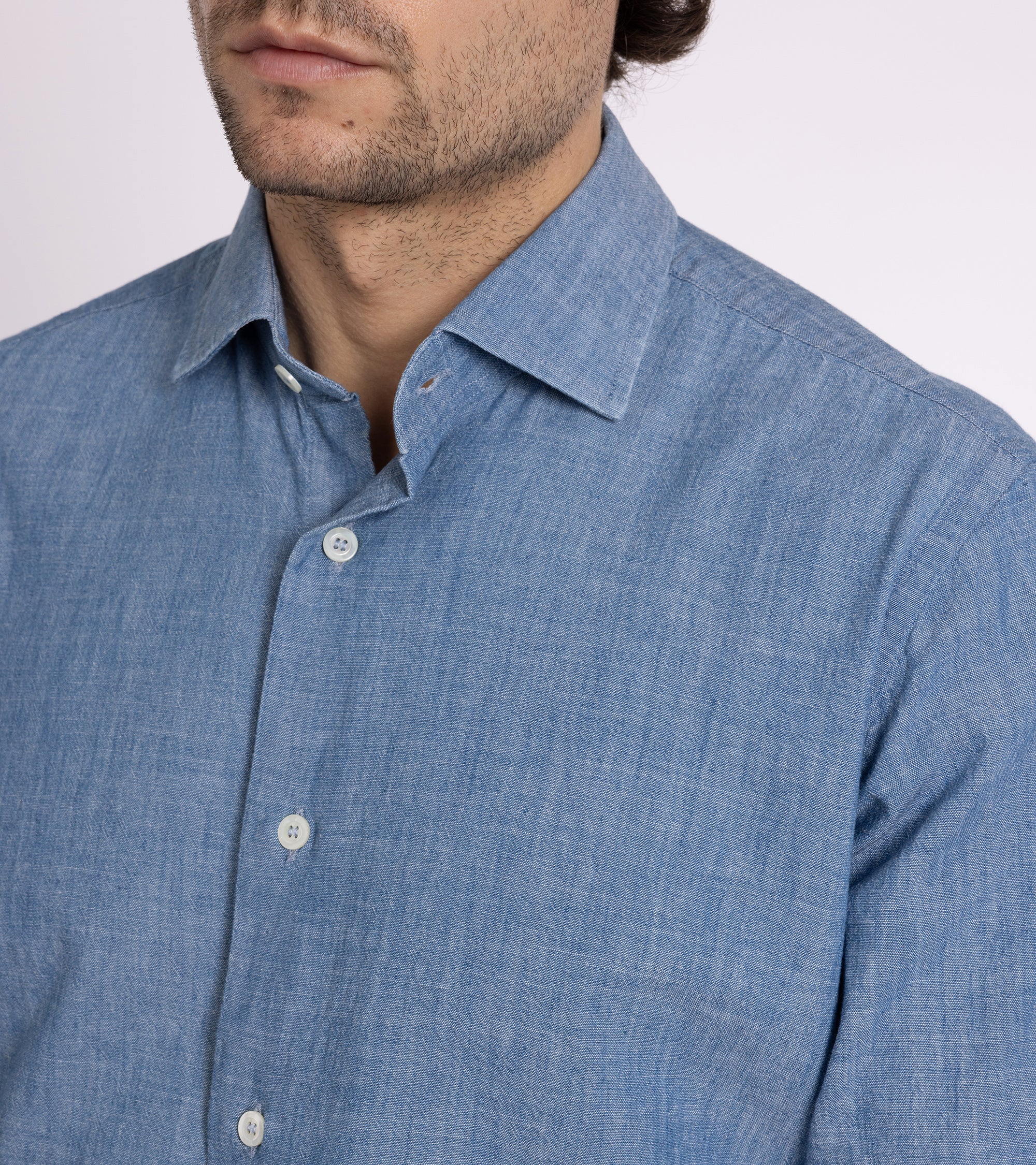 MCR Slim Japanese Chambray Shirt: Light Blue - Image 5