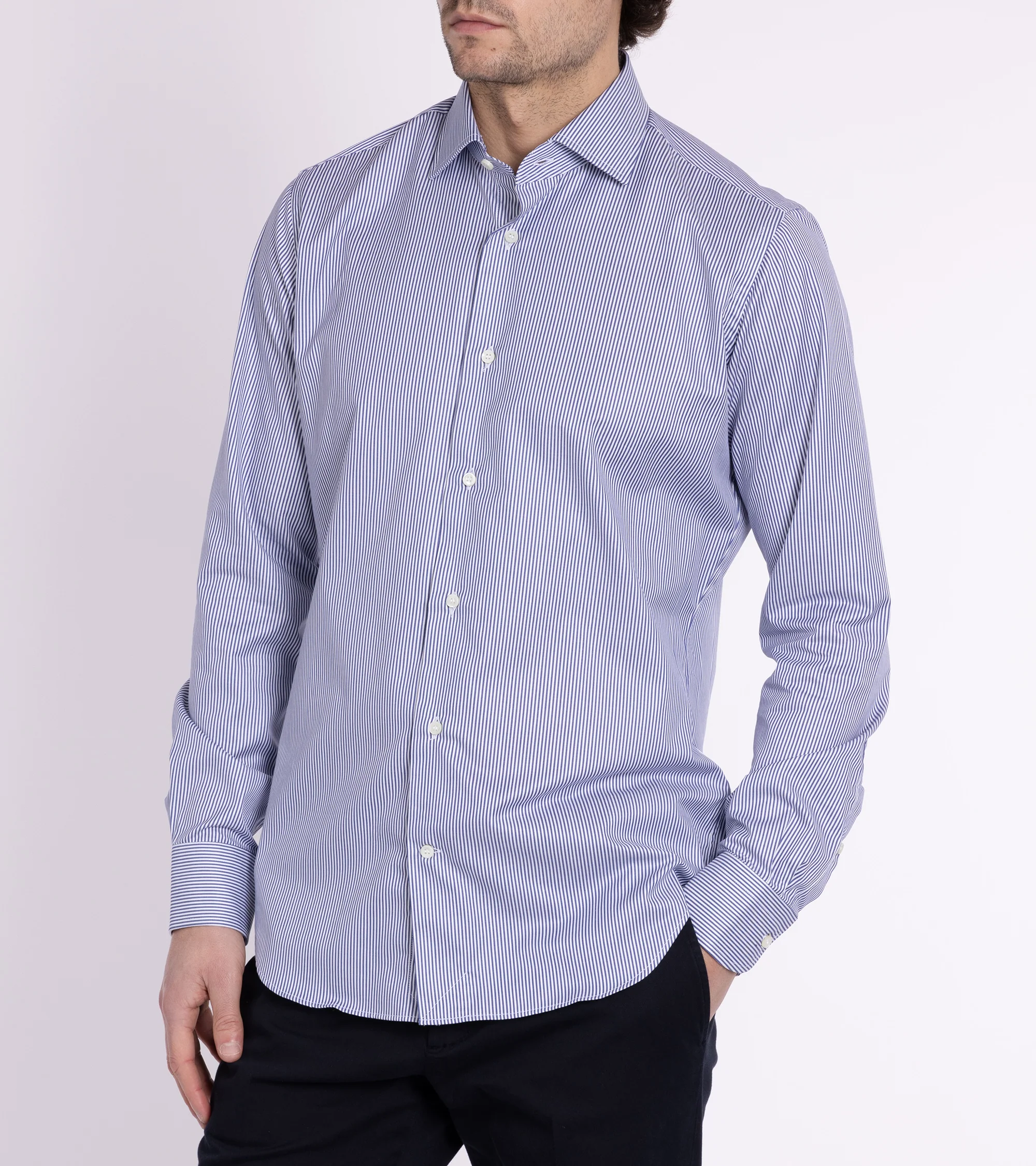 MCR Slim Twill Striped Shirt: Dark Blue - Image 7