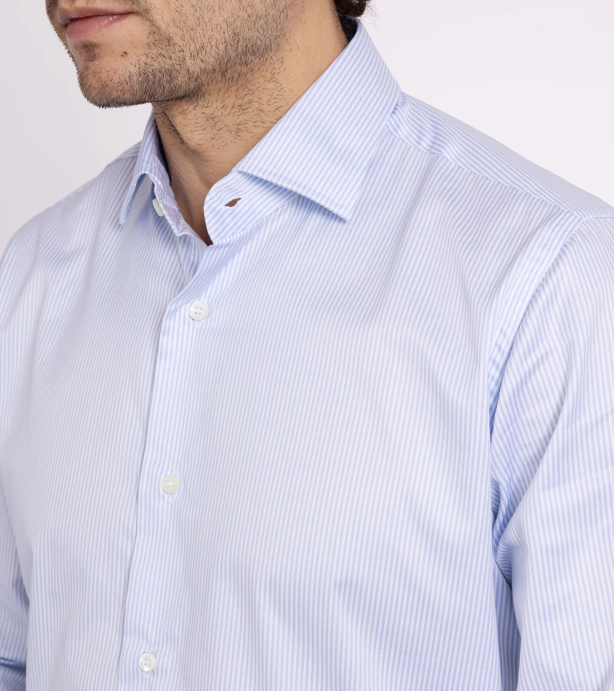 MCR Slim Twill Striped Shirt: Light Blue - Image 5