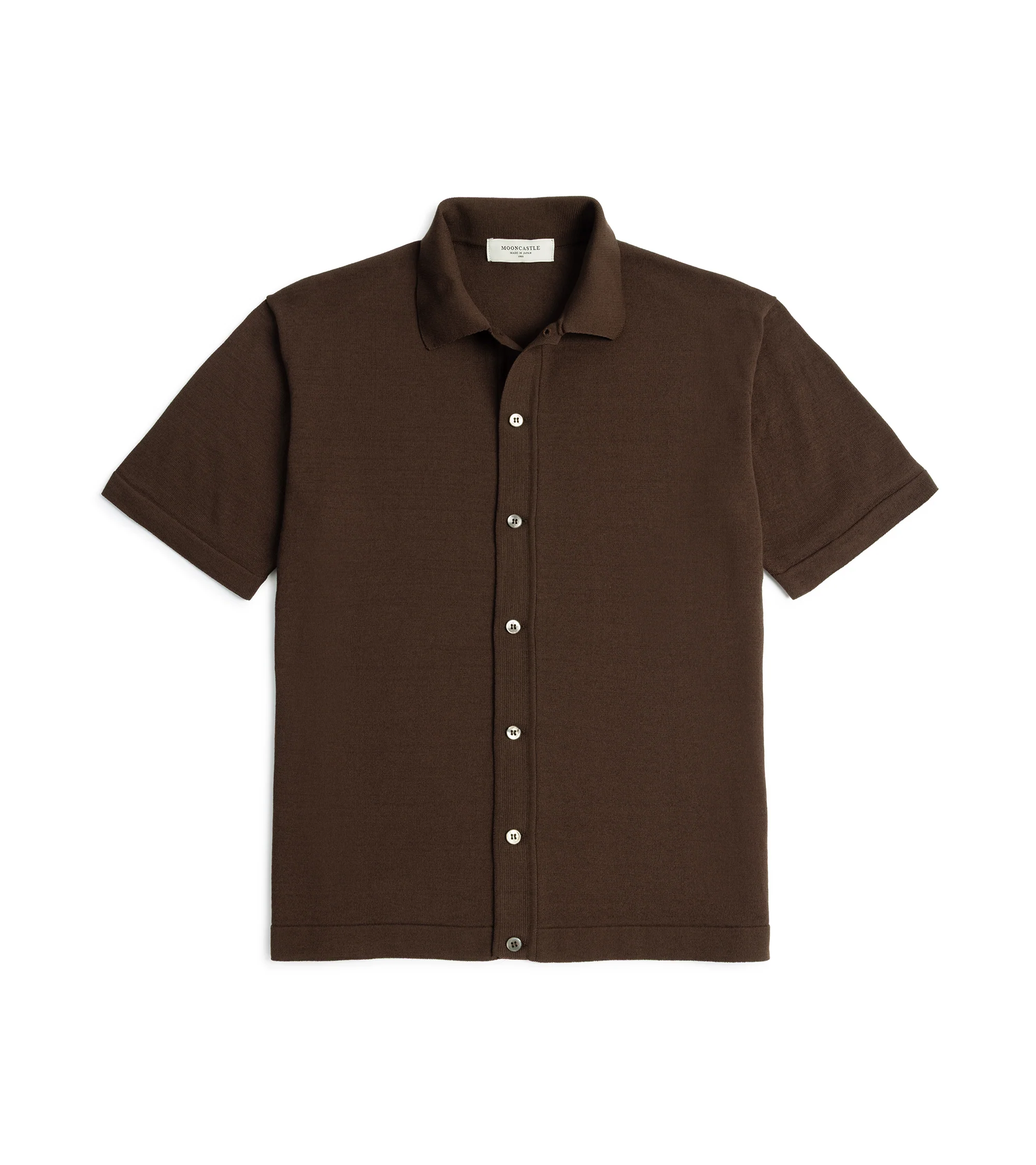 Mooncastle Ice Cotton Knit Open Collar Shirt: Brown