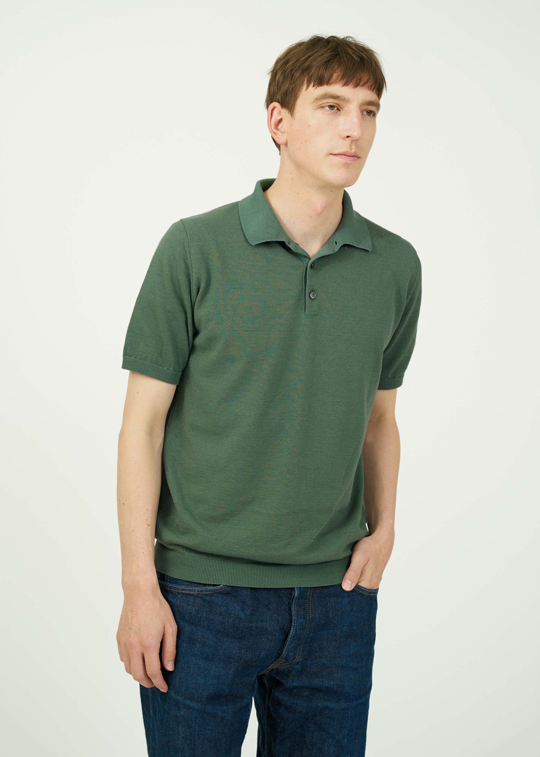 Mooncastle Ice Cotton Knit Polo Shirt: Olive - Image 5