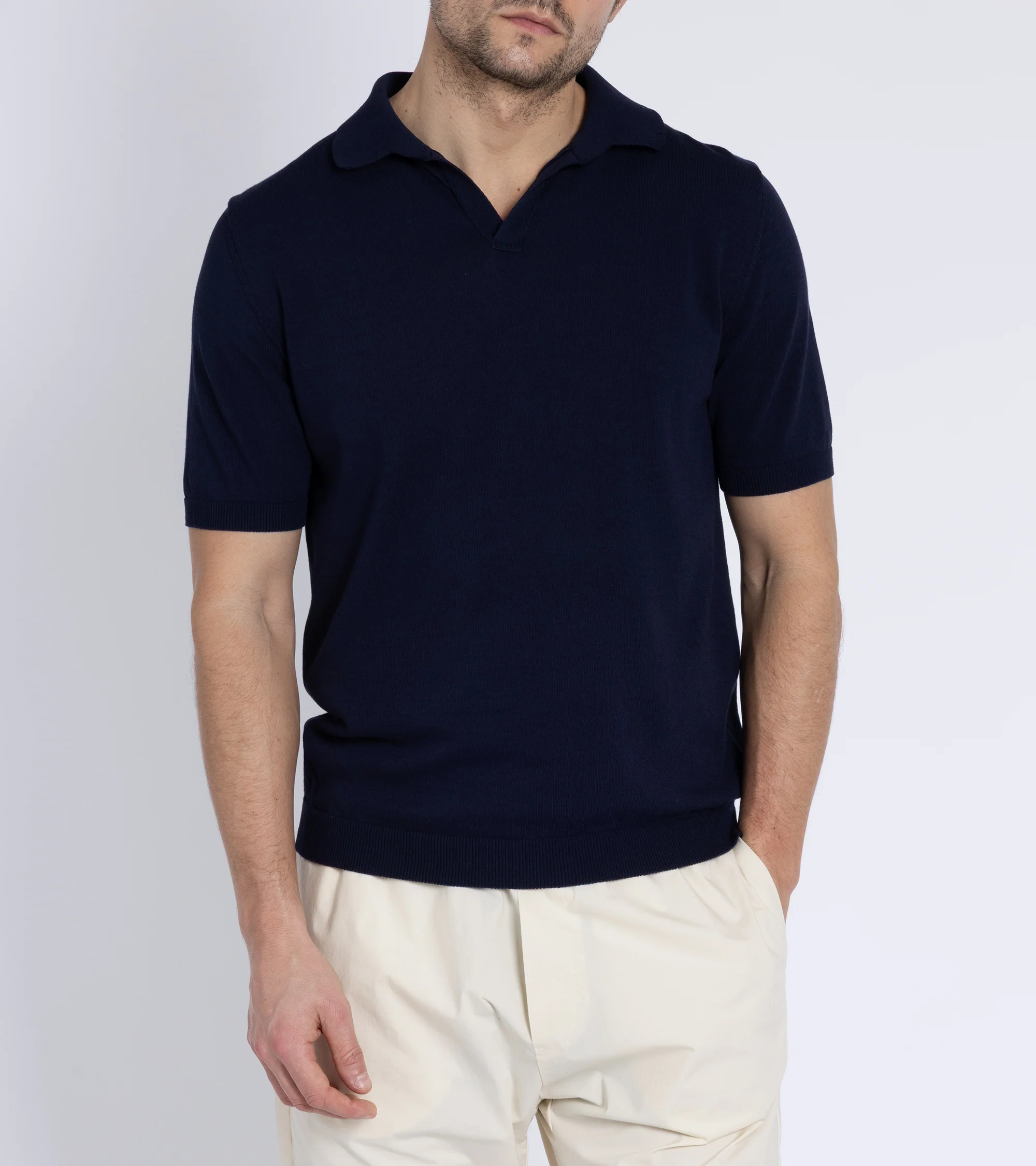 Mooncastle Ice Cotton Knit Skipper Shirt: Navy - Image 2