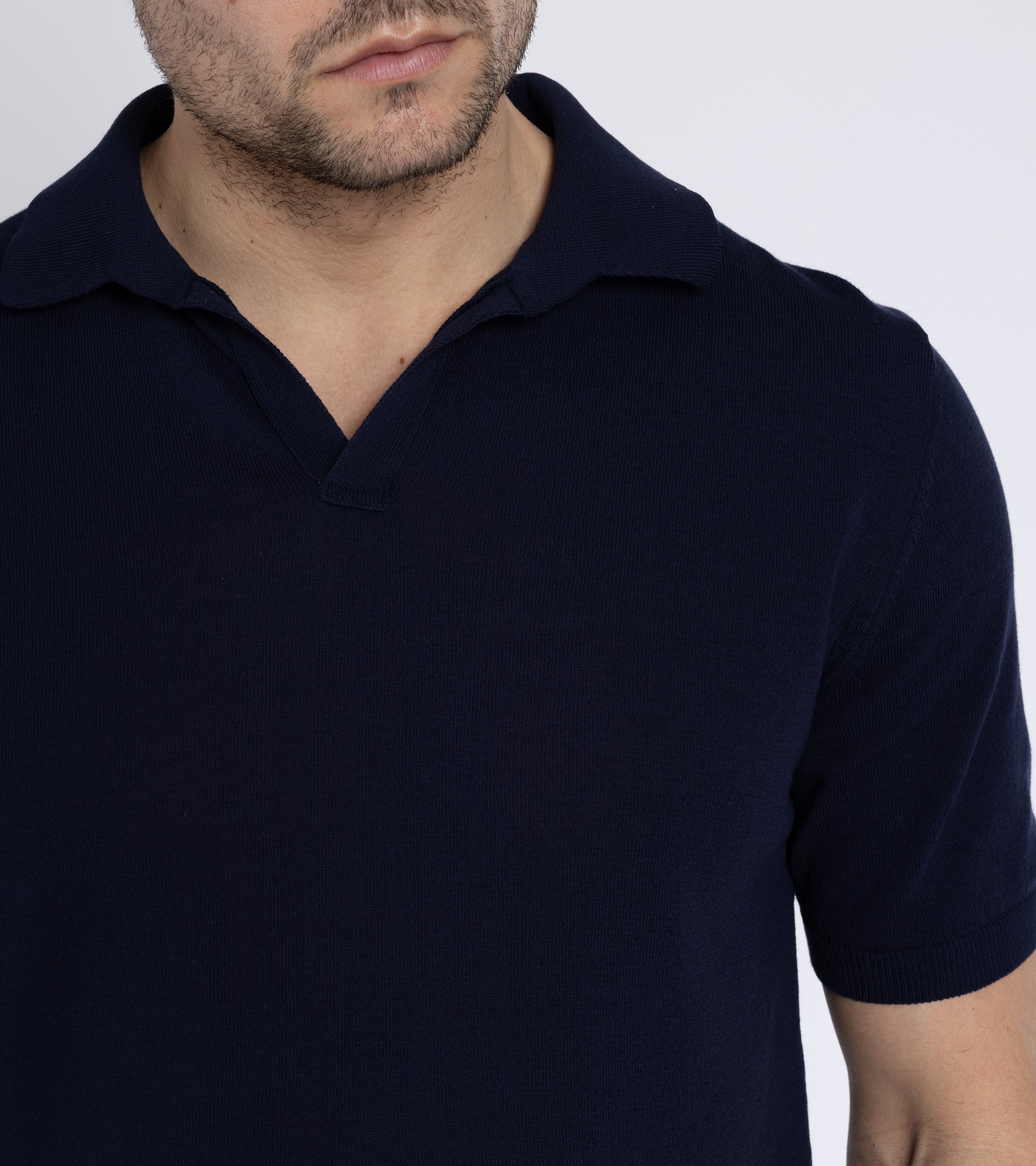 Mooncastle Ice Cotton Knit Skipper Shirt: Navy - Image 5