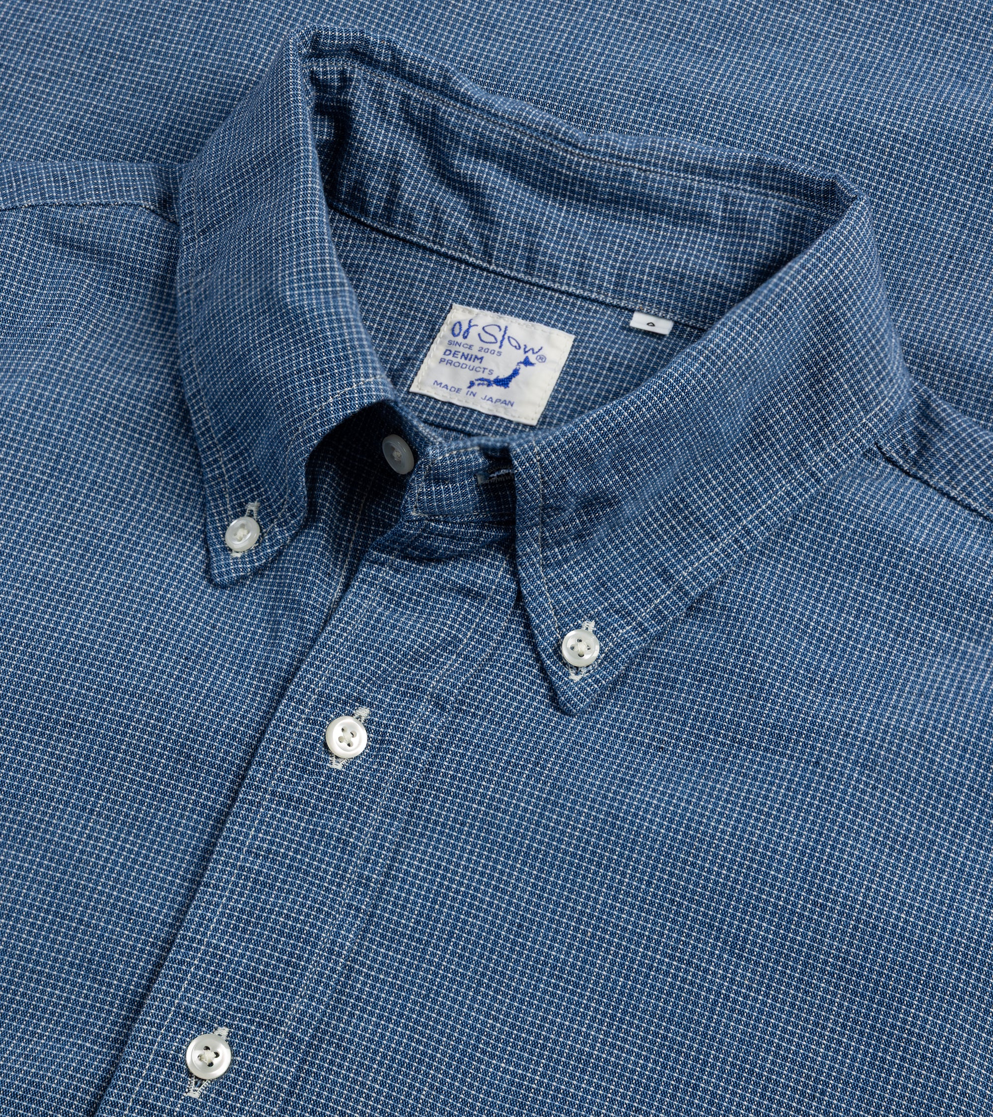 OrSlow Standard Chambray Check Button Down Shirt: Blue - Image 2