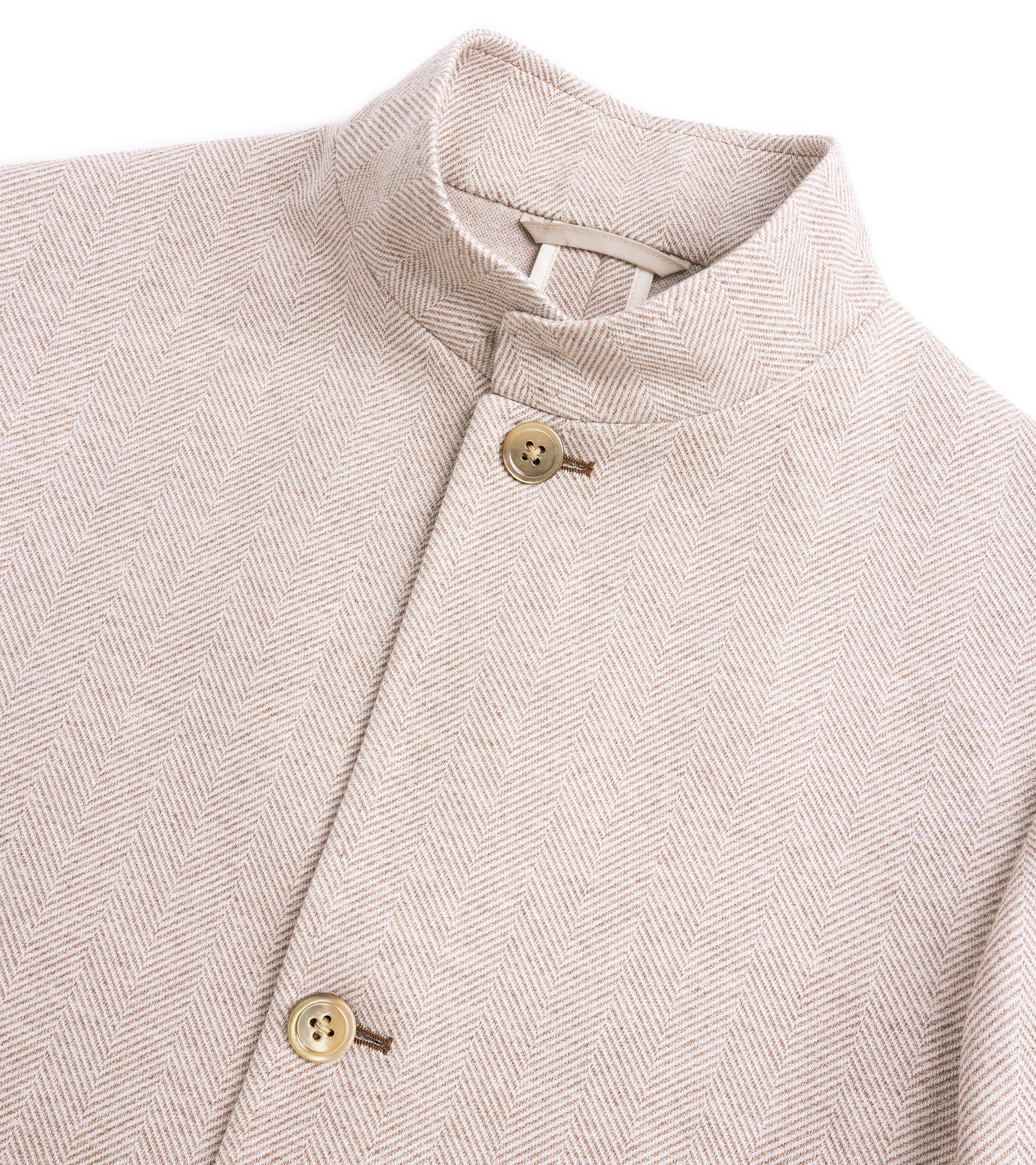 Ring Jacket Cotton Herringbone Stand Collar Jacket: Beige - Image 2
