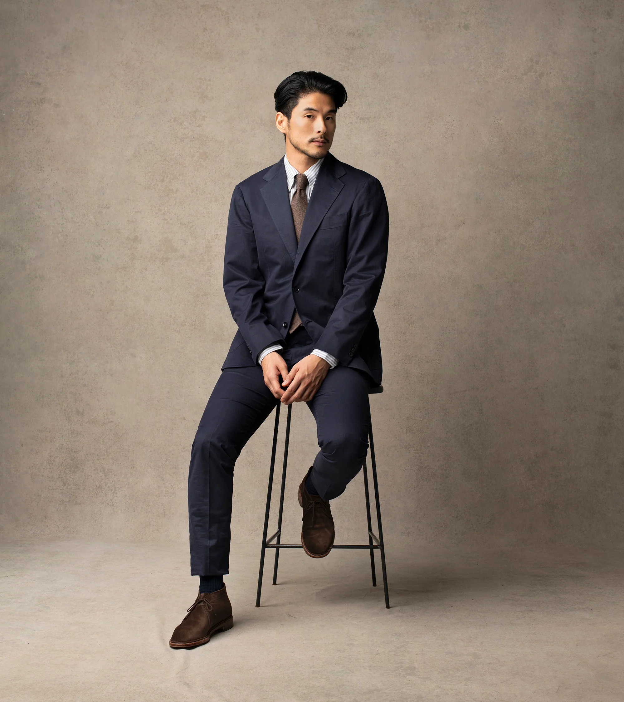 Ring Jacket Meister Cotton Cashmere Twill Suit: Navy - Image 2