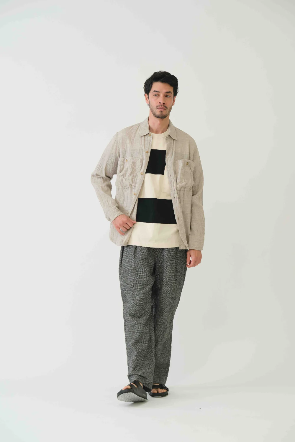 Sage de Cret Linen Cotton Washed Lawn Cloth Work Shirt Jacket: Ecru - Image 6