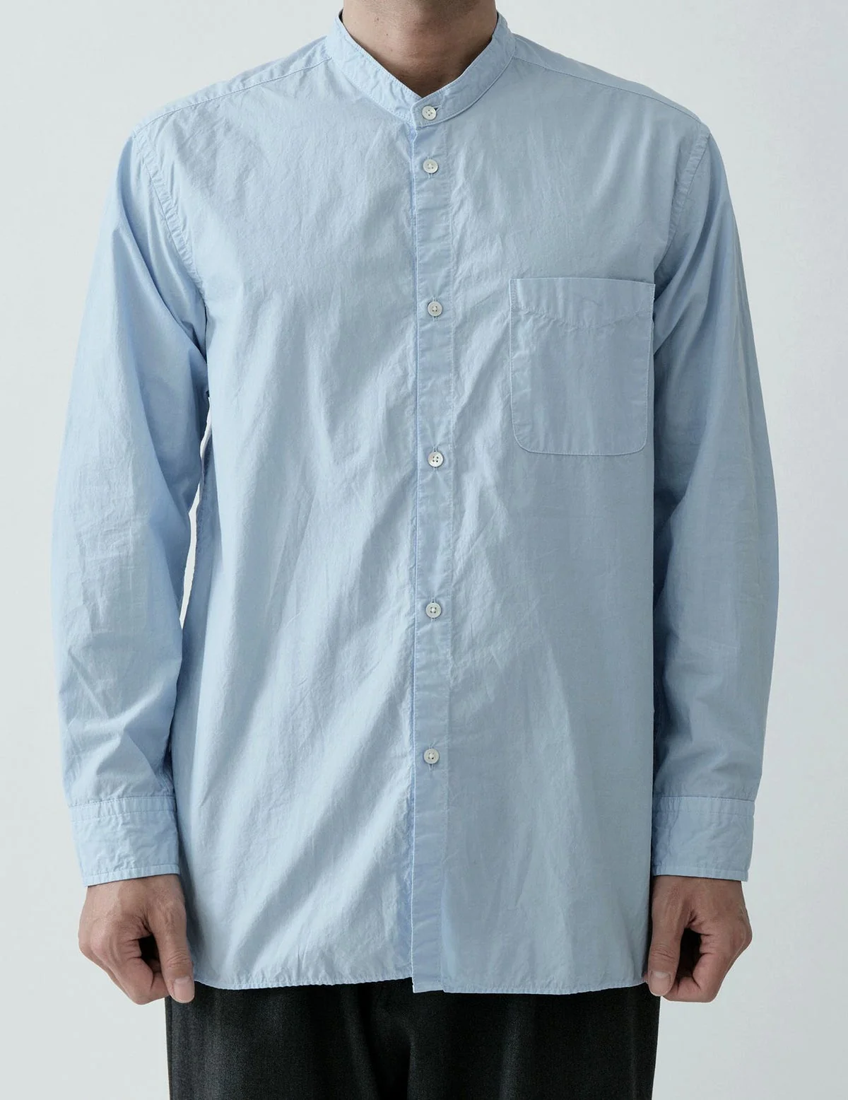 Sage de Cret Organic Cotton Broadcloth Stand Collar Long Shirt: Saxe Blue - Image 4