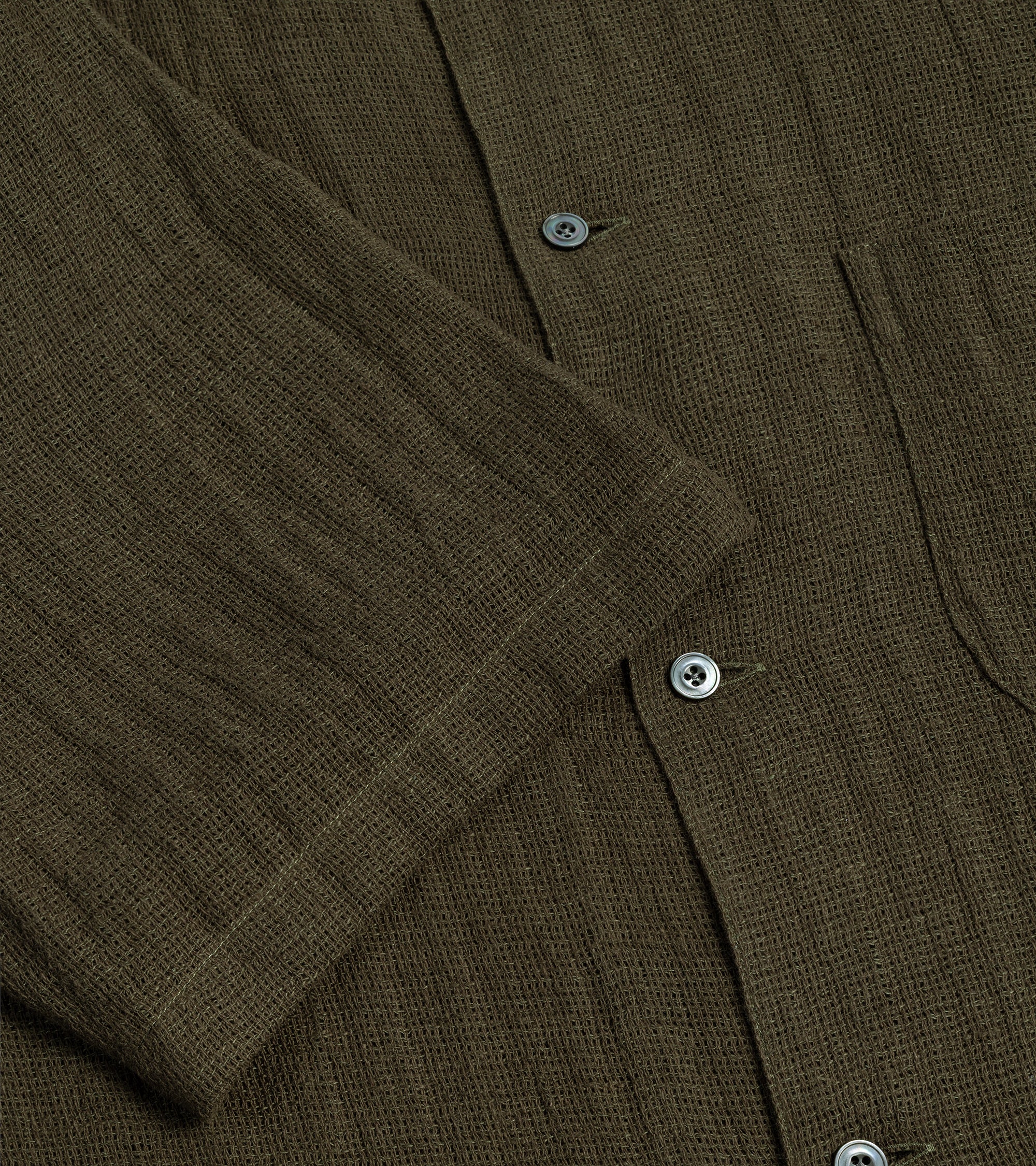 Salvatore Piccolo Cotton Linen Mesh Camp Collar Shirt: Olive - Image 3