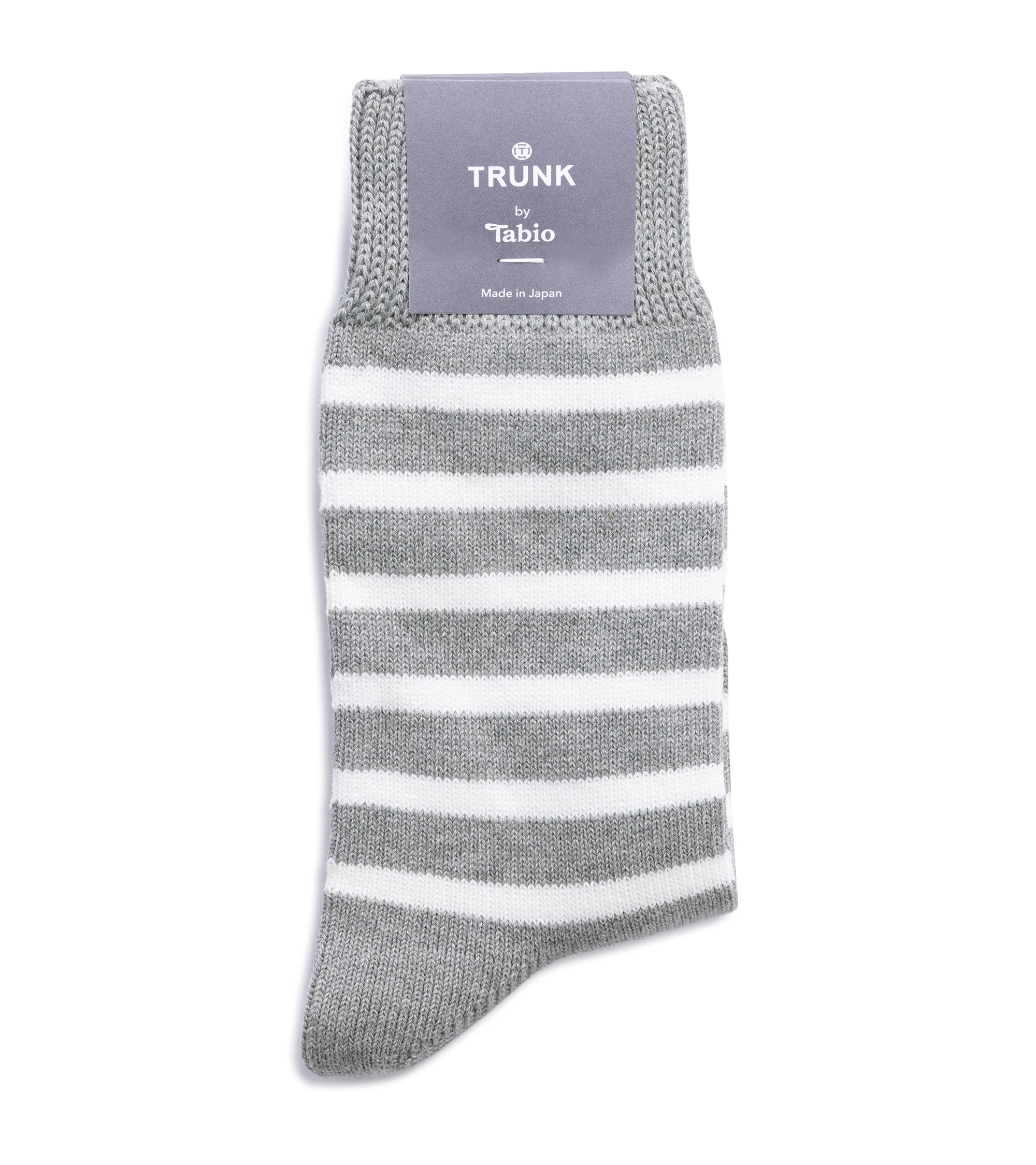 Tabio Wide Striped Crew Socks: Grey White - Image 2