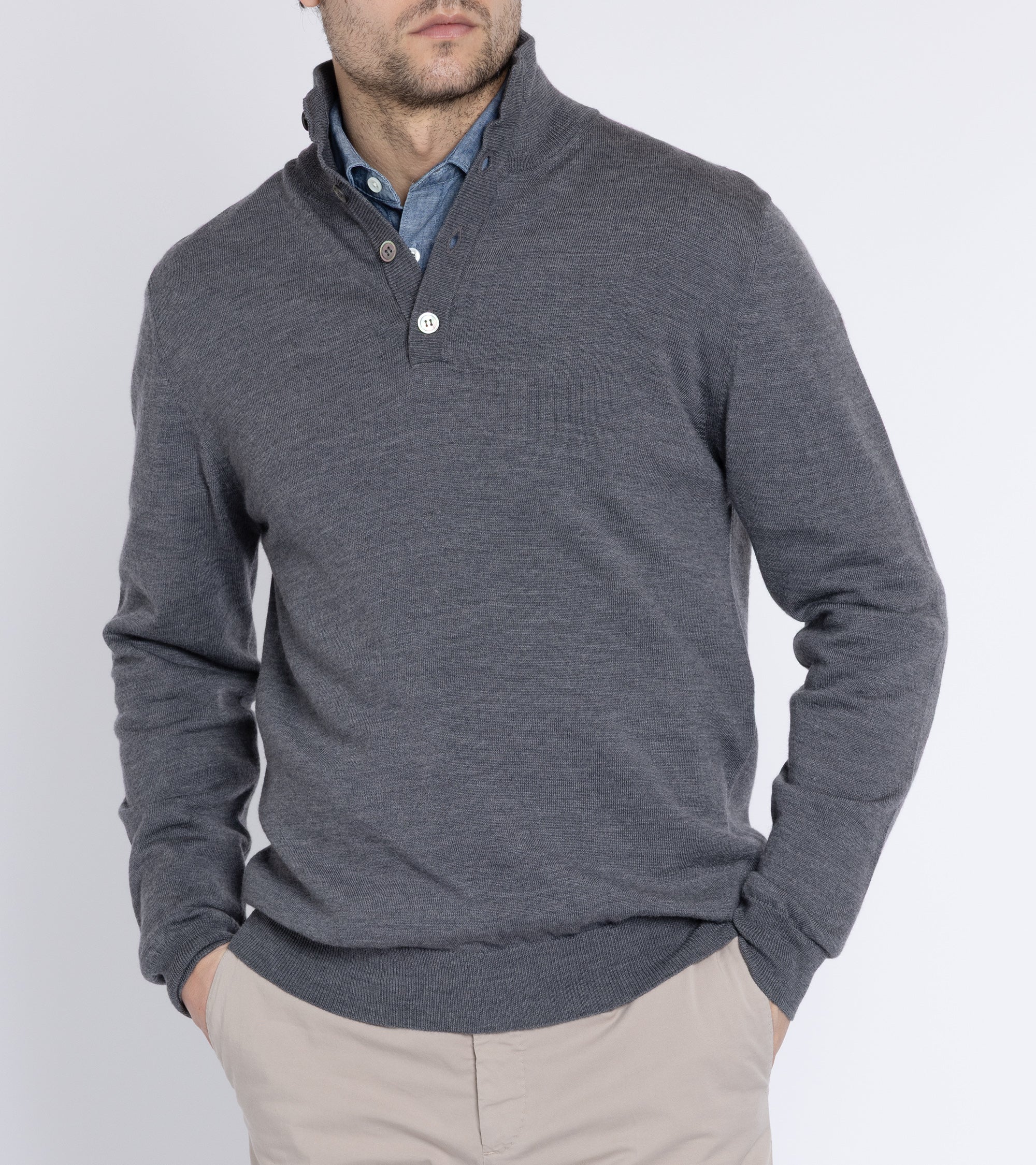 Trunk Bennet Merino Button Neck Sweater: Grey - Image 2